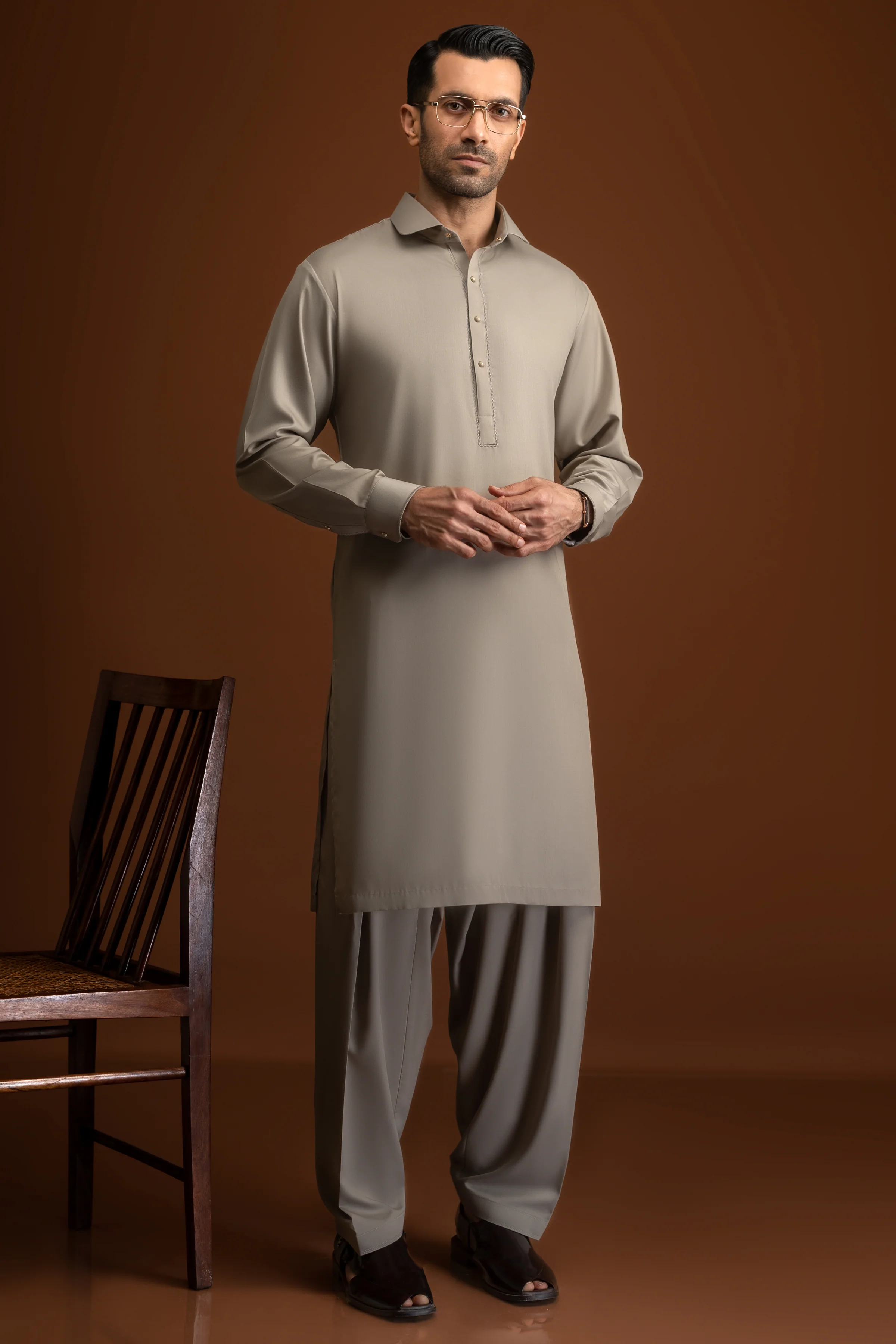 SAND BLENDED KAMEEZ SHALWAR | CCMKS-S-39607-A4 - Image 3