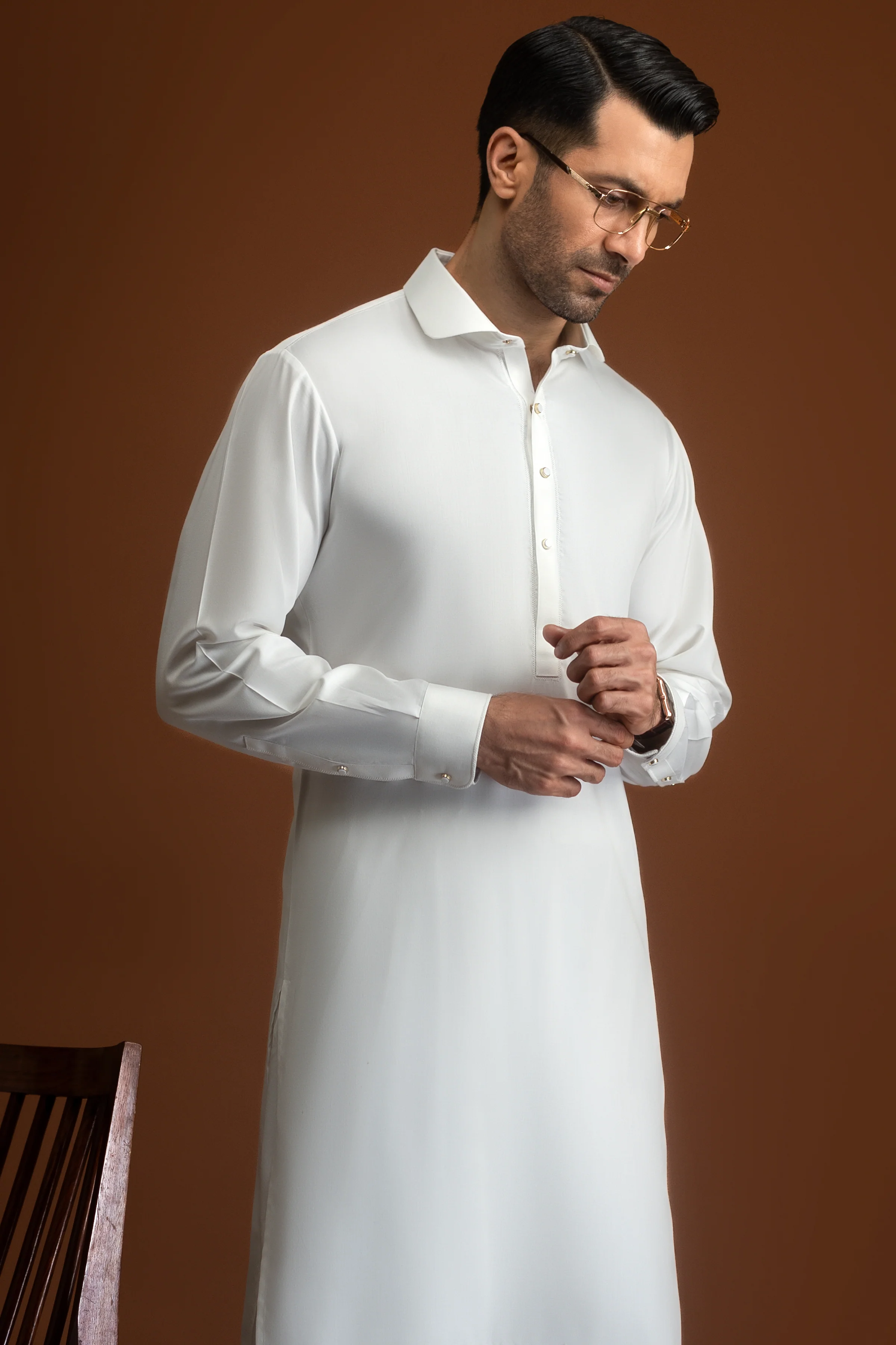 OFF WHITE BLENDED KAMEEZ SHALWAR | CCMKS-S-39607-B4 - Image 4