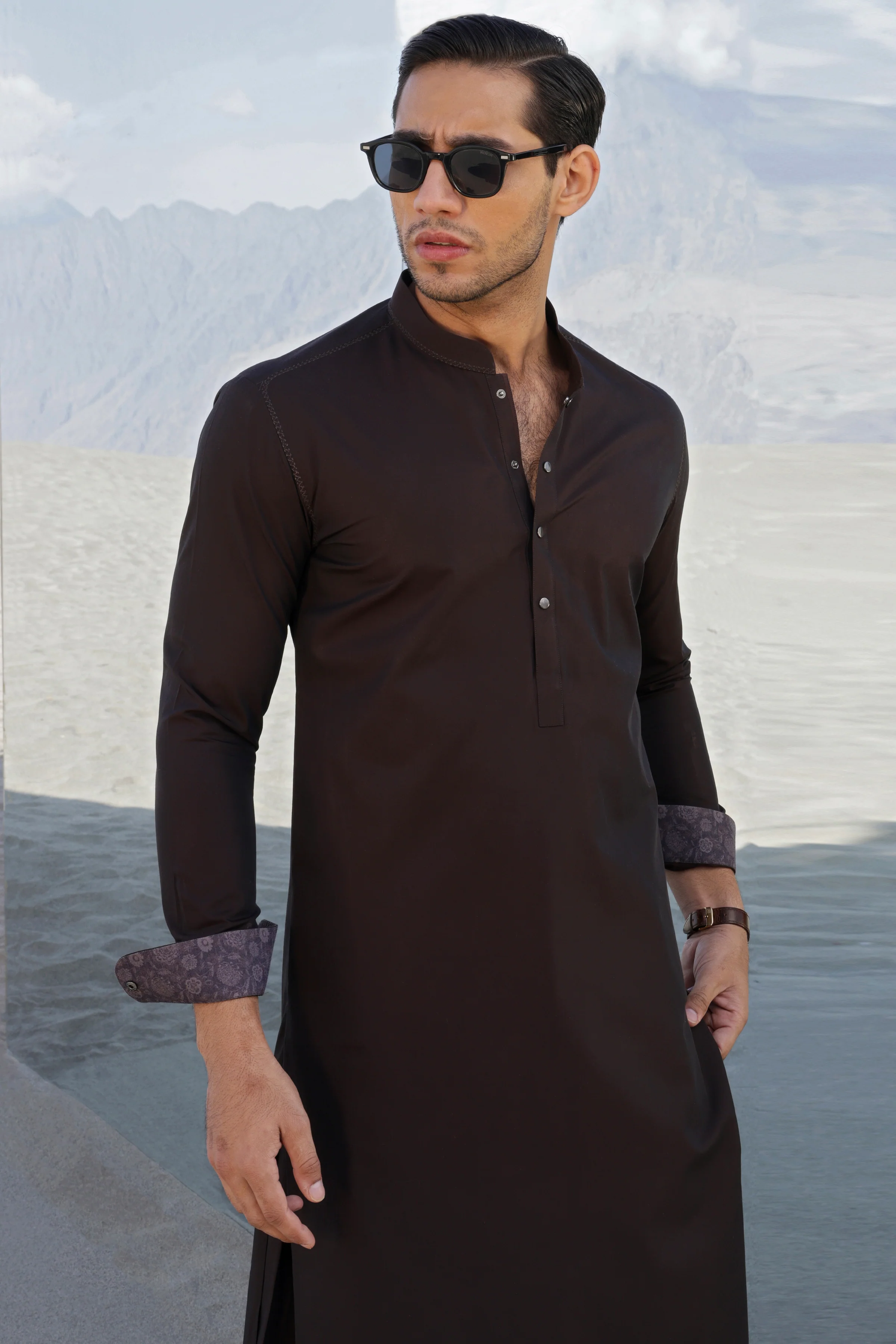 BROWN COTTON KAMEEZ SHALWAR | CCMKS-S-US-39323-1/3 - DUBLIN - Image 2