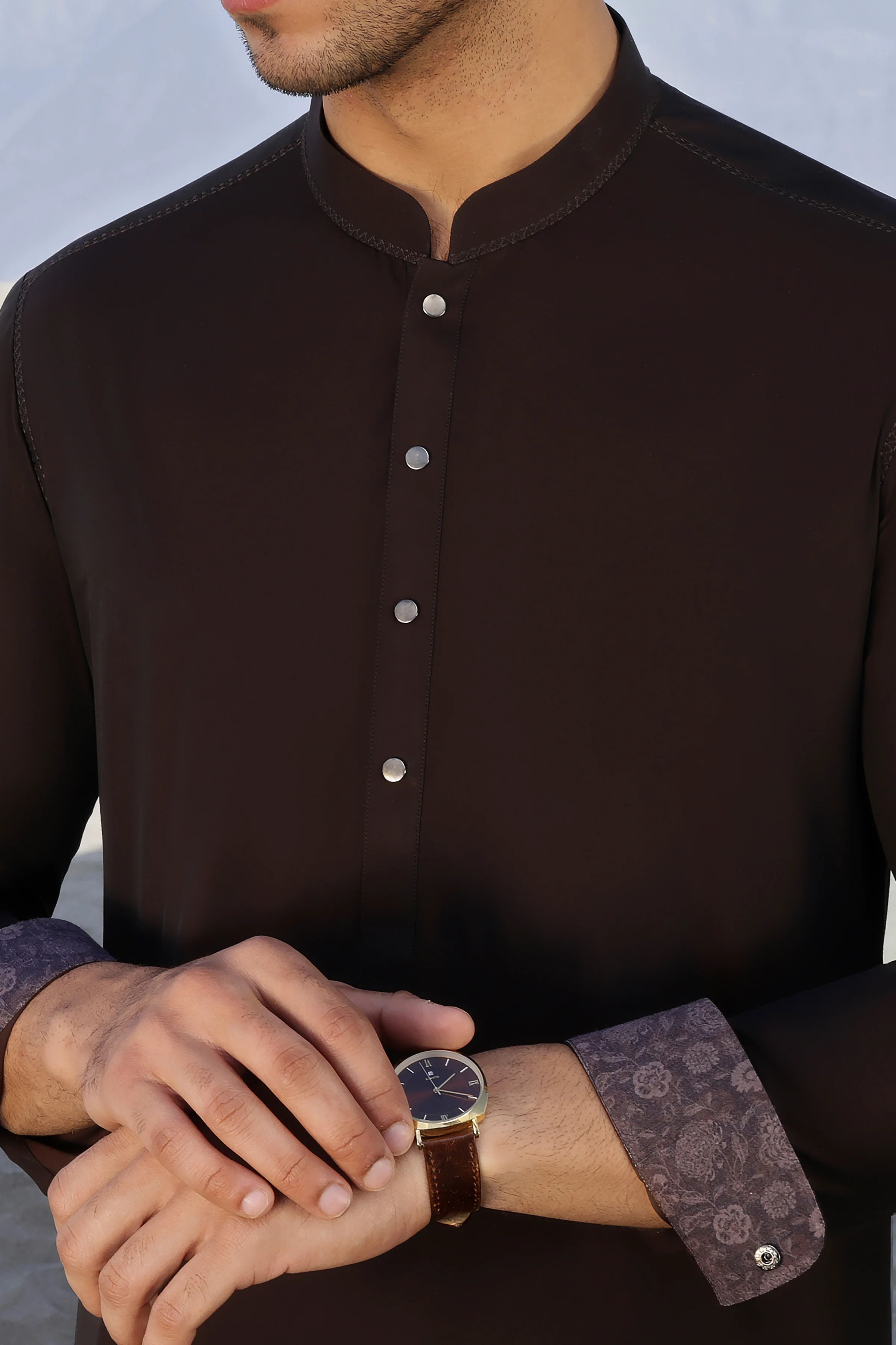 BROWN COTTON KAMEEZ SHALWAR | CCMKS-S-US-39323-1/3 - DUBLIN - Image 3