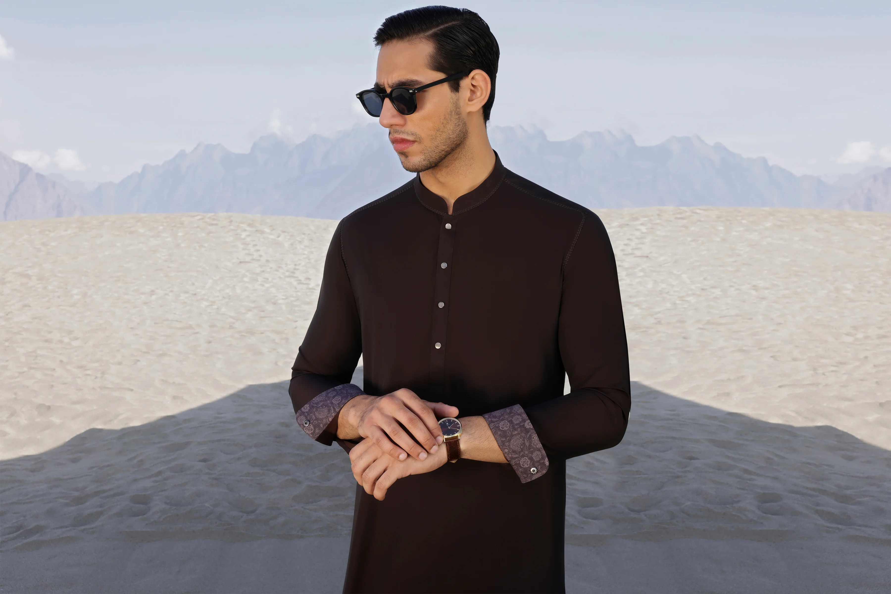 BROWN COTTON KAMEEZ SHALWAR | CCMKS-S-US-39323-1/3 - DUBLIN - Image 6
