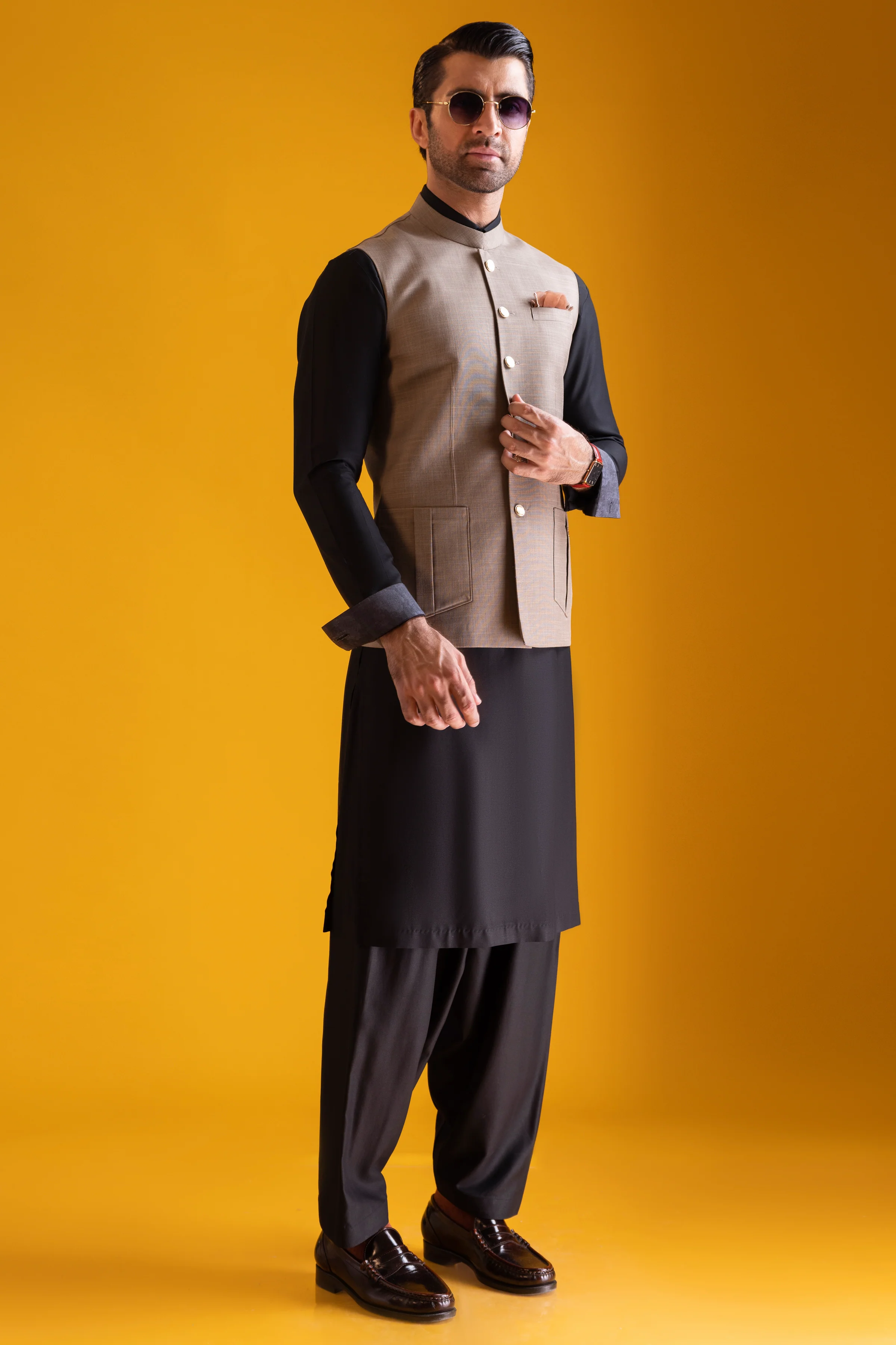 BLACK BLENDED KAMEEZ SHALWAR | CCMKS-S-US-39373-1/4 - ARIZONA - Image 3