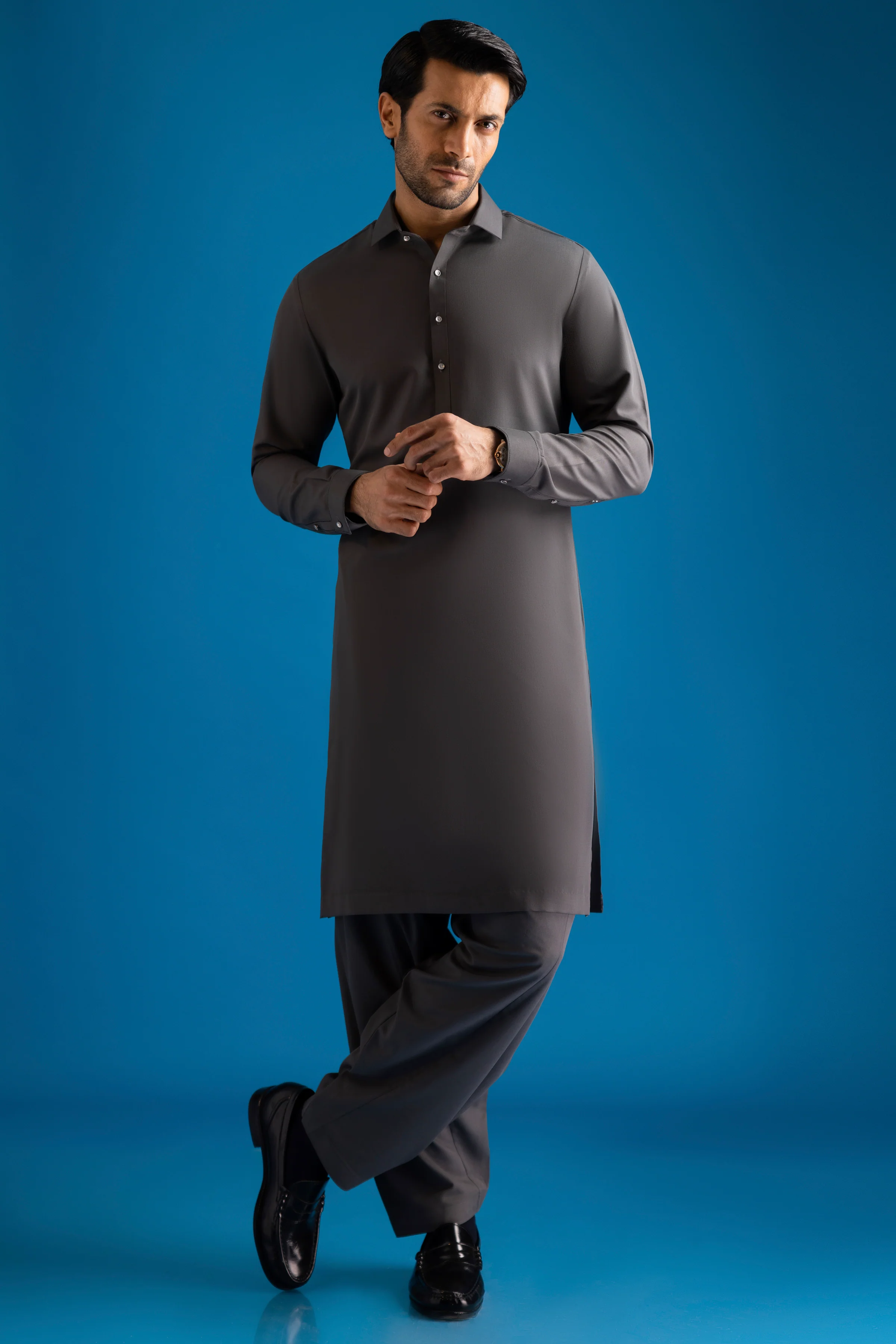 GREY BLENDED KAMEEZ SHALWAR | CCMKS-S-US-39373-3/4 - ARIZONA - Image 4