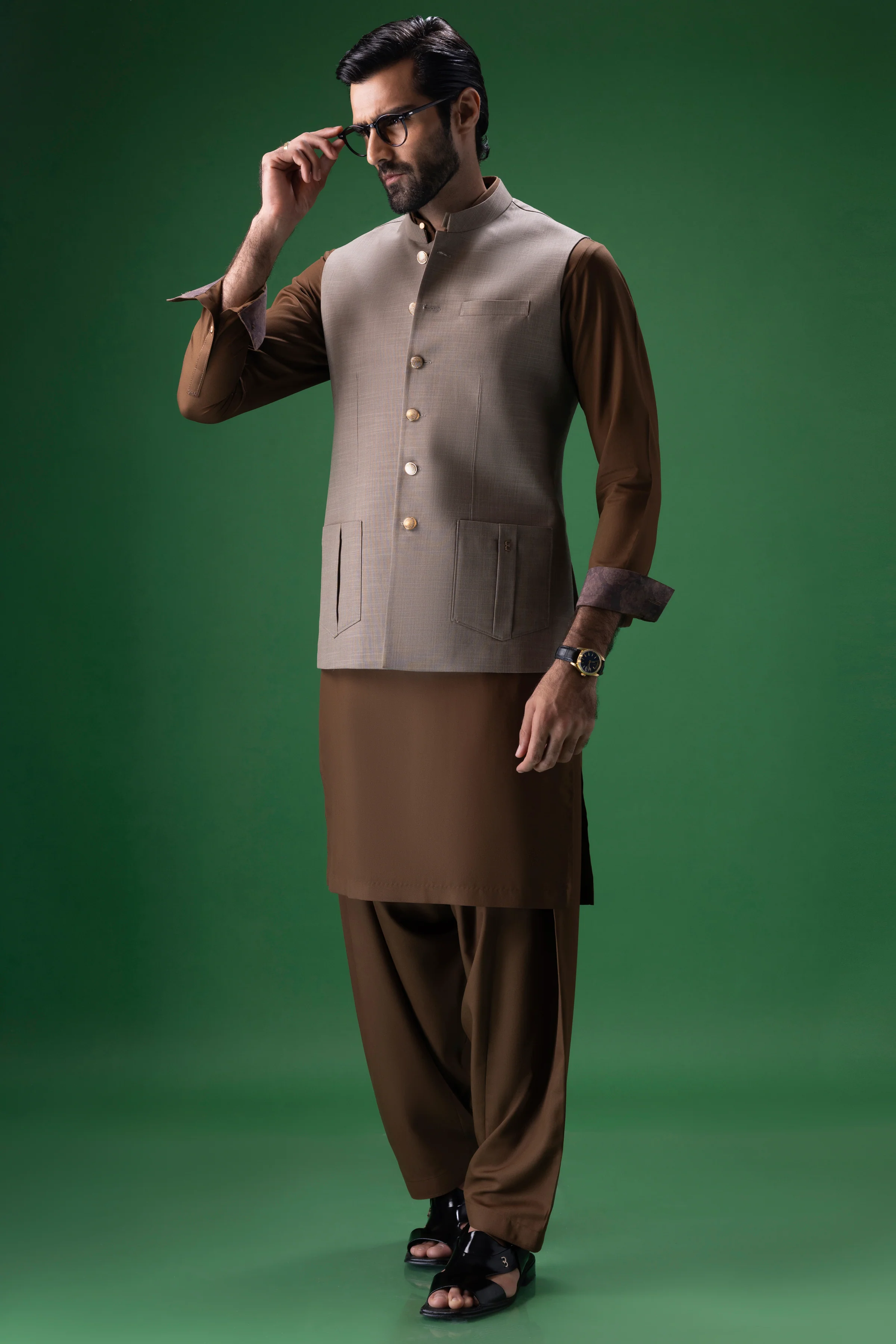 BROWN BLENDED KAMEEZ SHALWAR | CCMKS-S-US-39373-4/4 - ARIZONA - Image 4