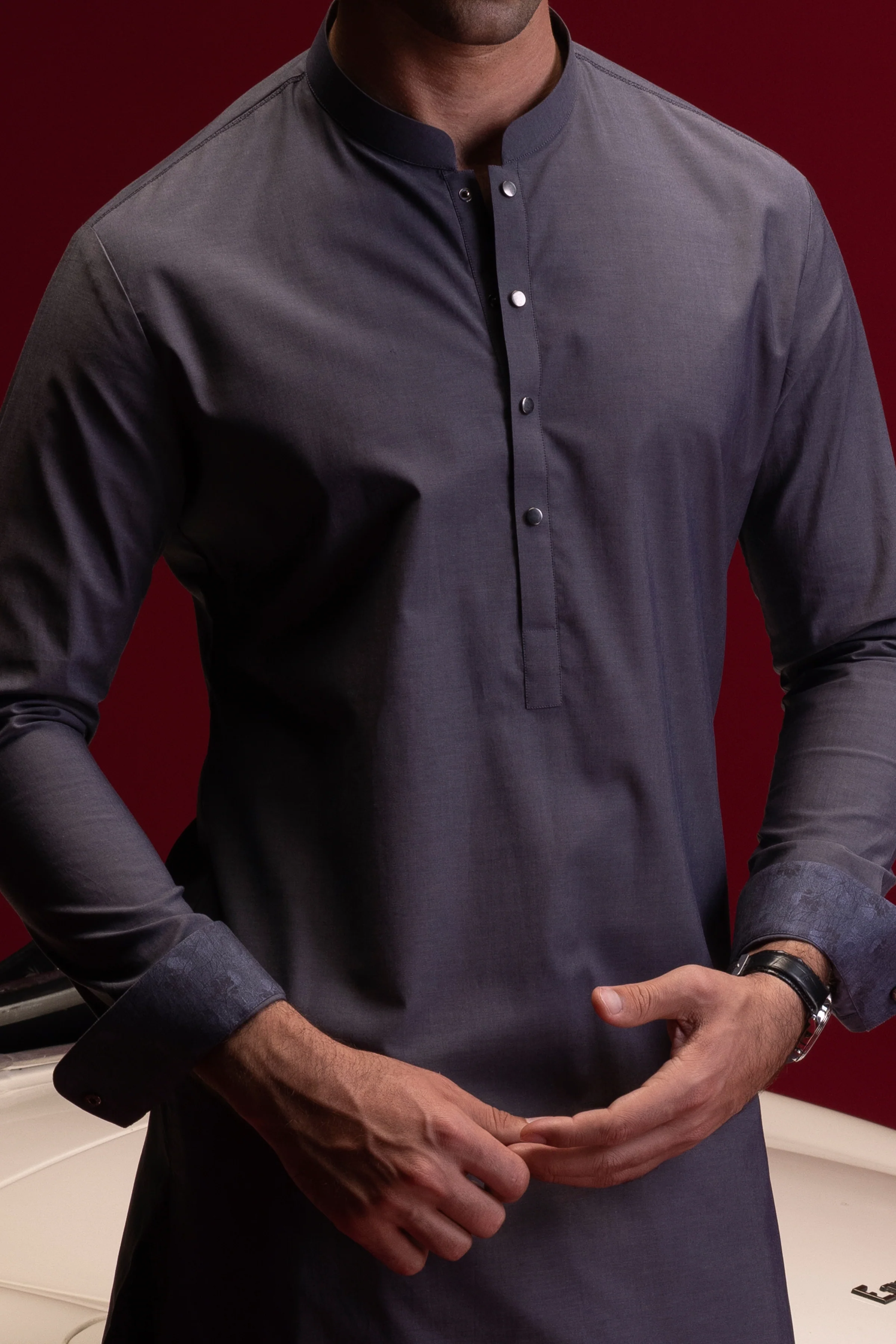 STONE GREY COTTON KAMEEZ SHALWAR | CCMKS-S-US-39384-1/3 - ARMENIA - Image 2