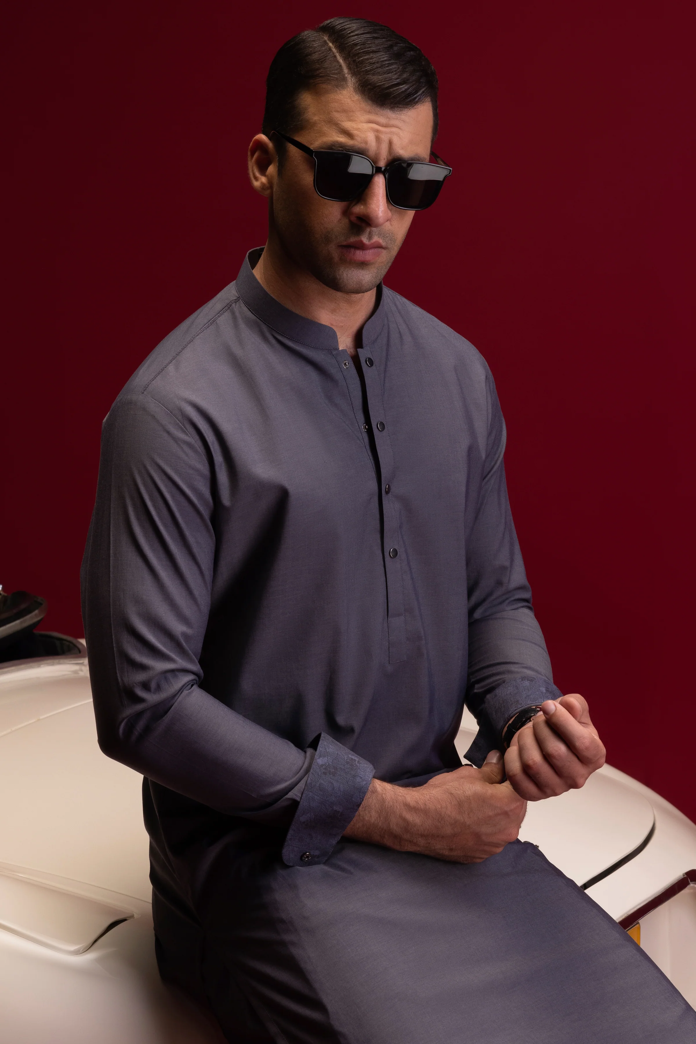 STONE GREY COTTON KAMEEZ SHALWAR | CCMKS-S-US-39384-1/3 - ARMENIA - Image 3