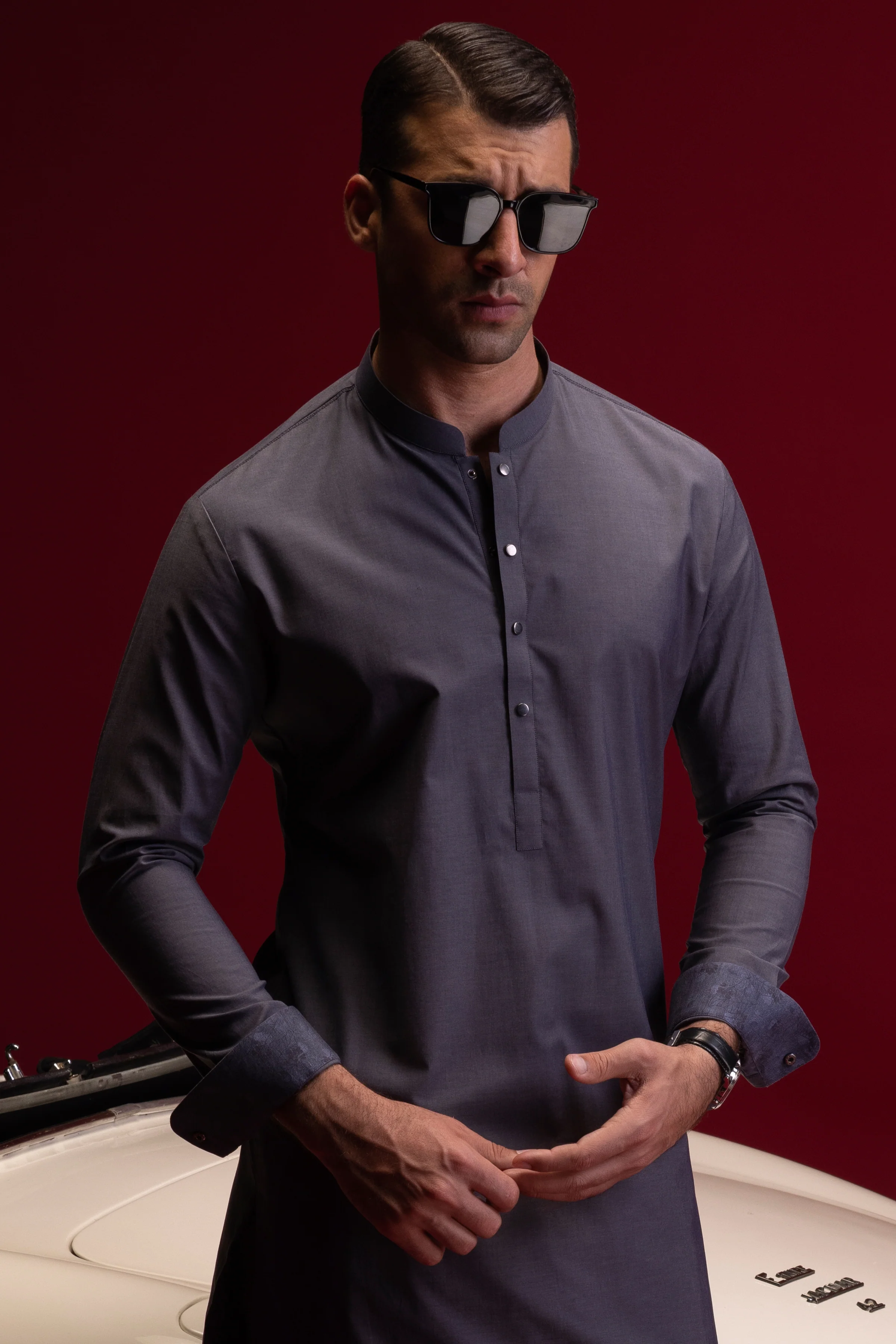 STONE GREY COTTON KAMEEZ SHALWAR | CCMKS-S-US-39384-1/3 - ARMENIA - Image 5