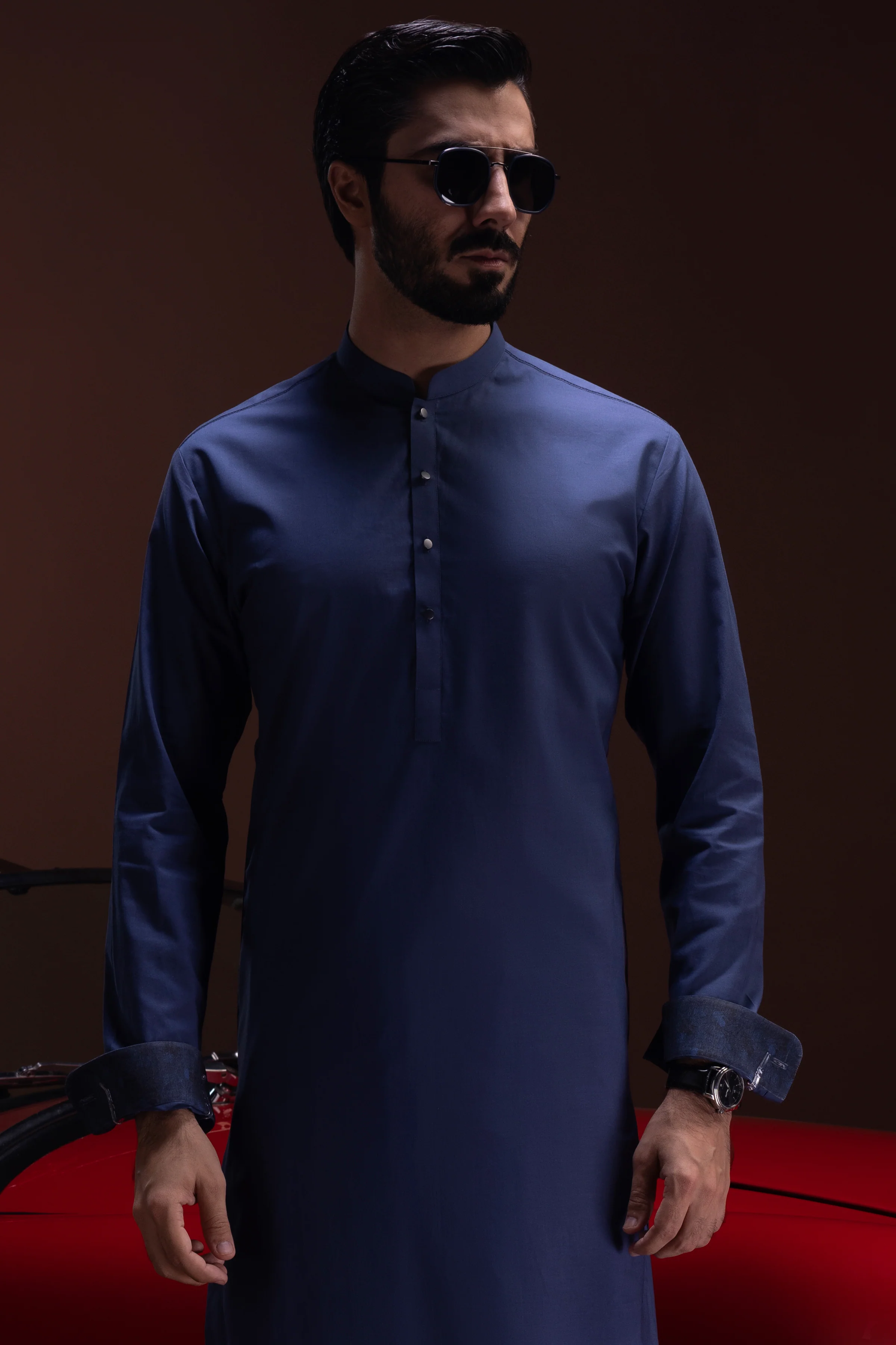 DENIM BLUE COTTON KAMEEZ SHALWAR | CCMKS-S-US-39384-3/3 - ARMENIA - Image 2