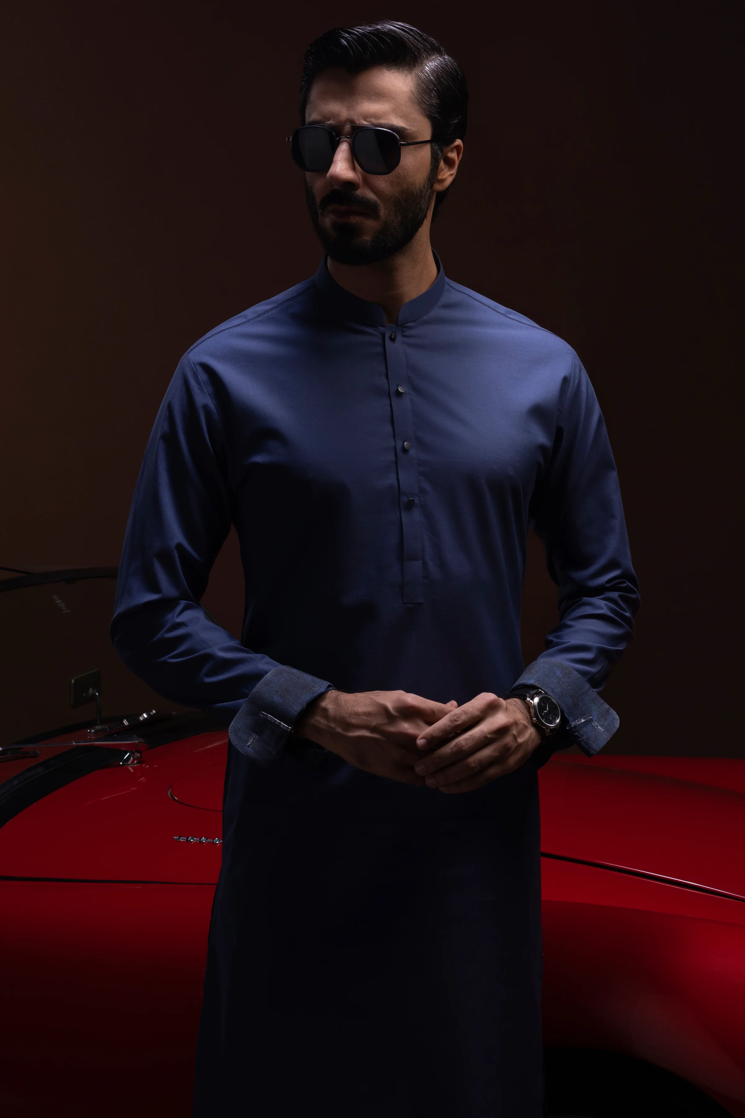 DENIM BLUE COTTON KAMEEZ SHALWAR | CCMKS-S-US-39384-3/3 - ARMENIA - Image 4