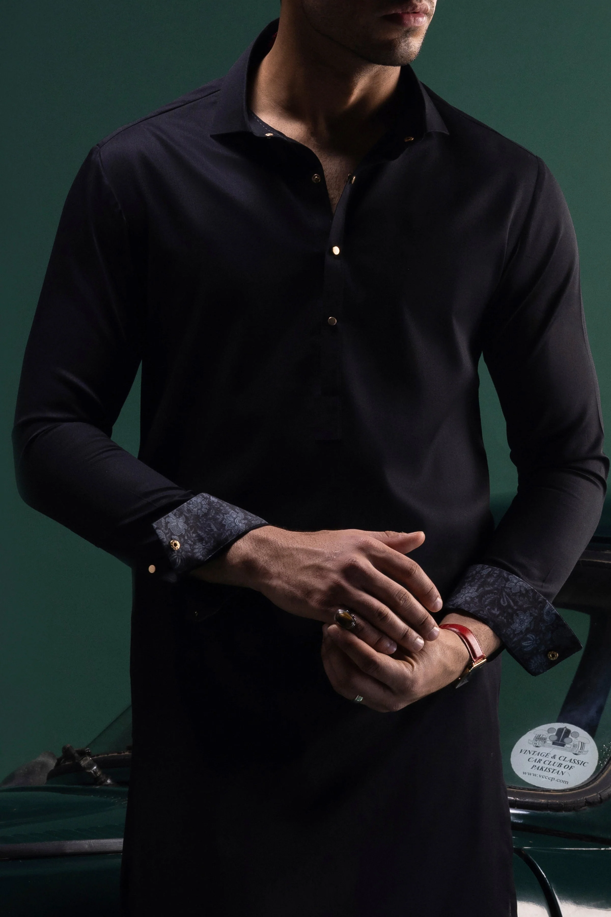 BLACK COTTON KAMEEZ SHALWAR | CCMKS-S-US-39388-1/4-VICTORIA - Image 2