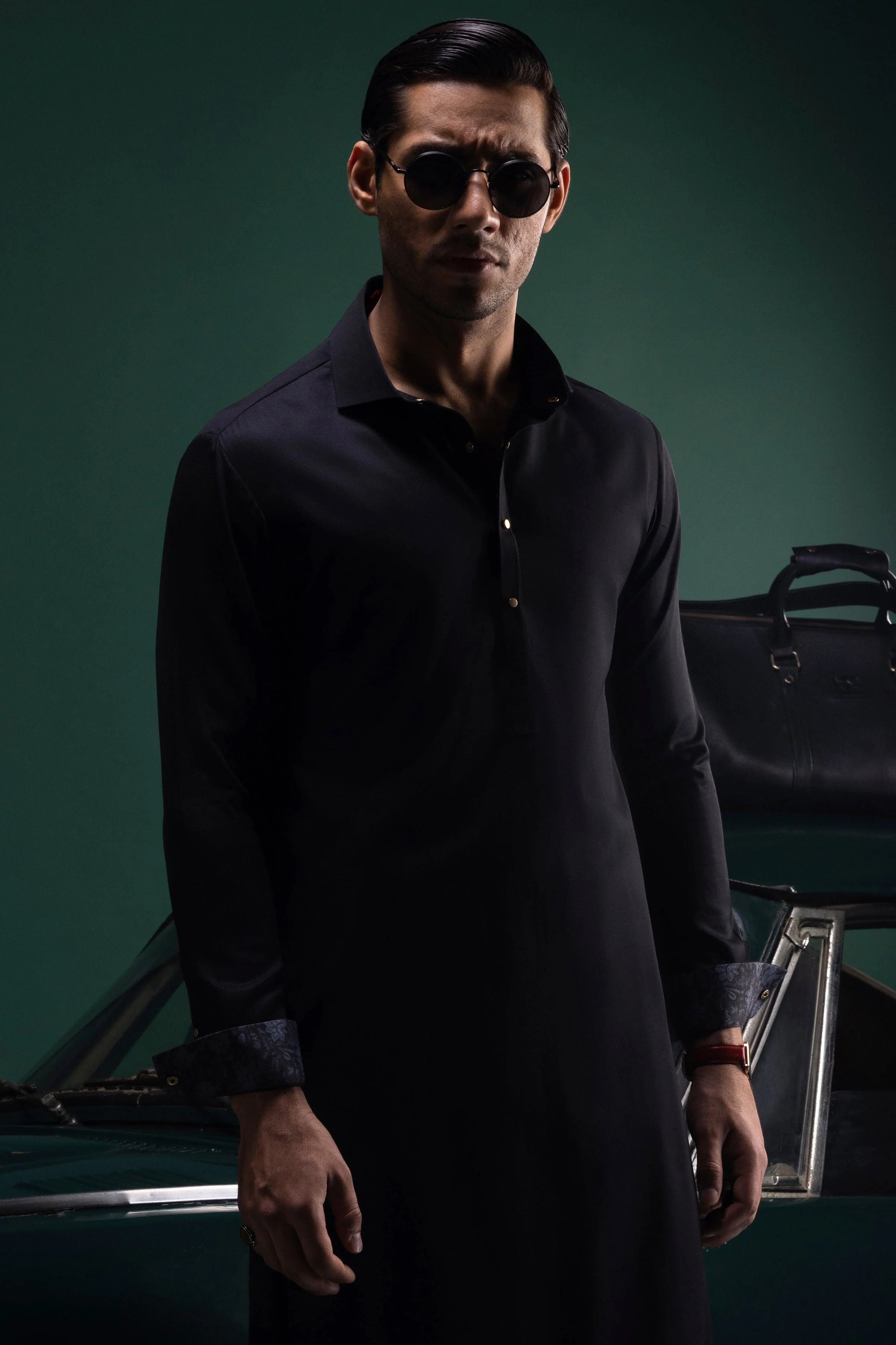 BLACK COTTON KAMEEZ SHALWAR | CCMKS-S-US-39388-1/4-VICTORIA - Image 4