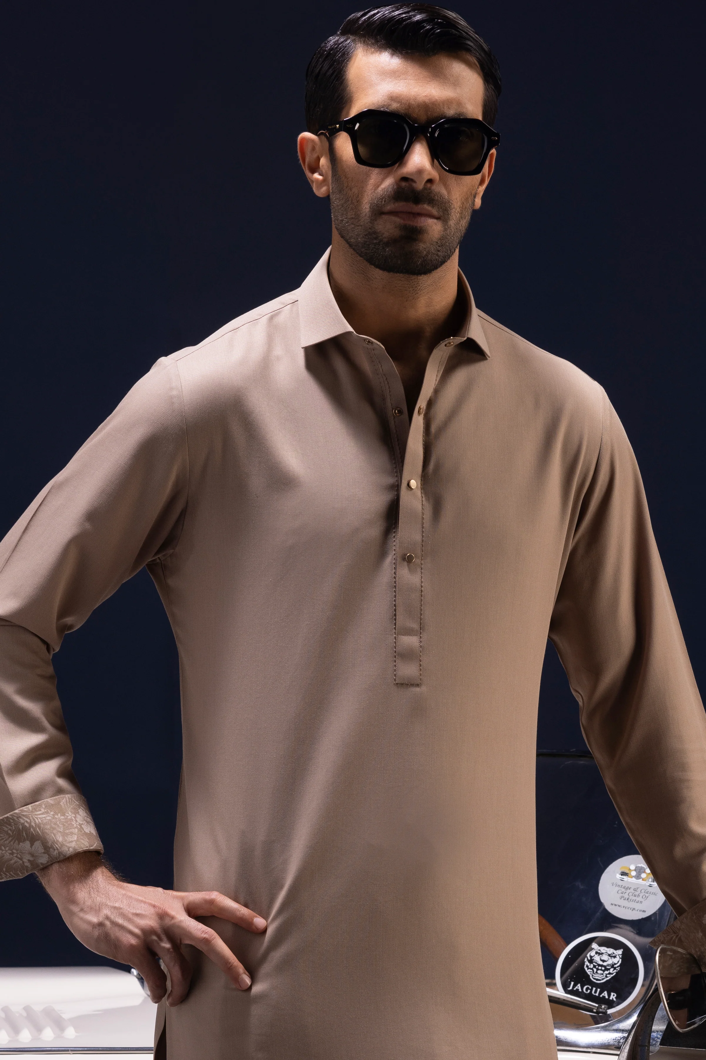 KHAKI BLENDED KAMEEZ SHALWAR | CCMKS-S-US-39389-1/4-ST.LOUIS - Image 2