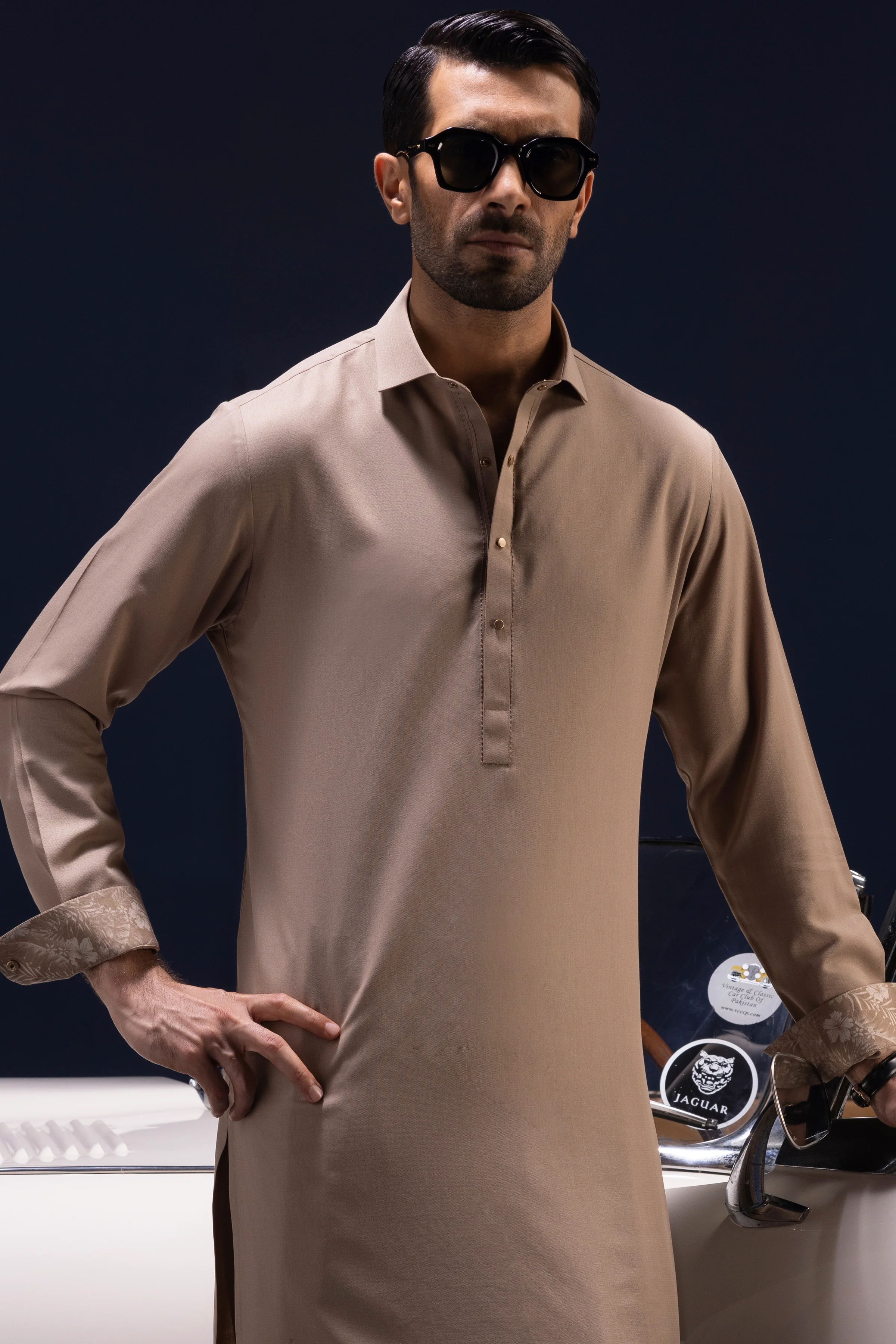 KHAKI BLENDED KAMEEZ SHALWAR | CCMKS-S-US-39389-1/4-ST.LOUIS - Image 3