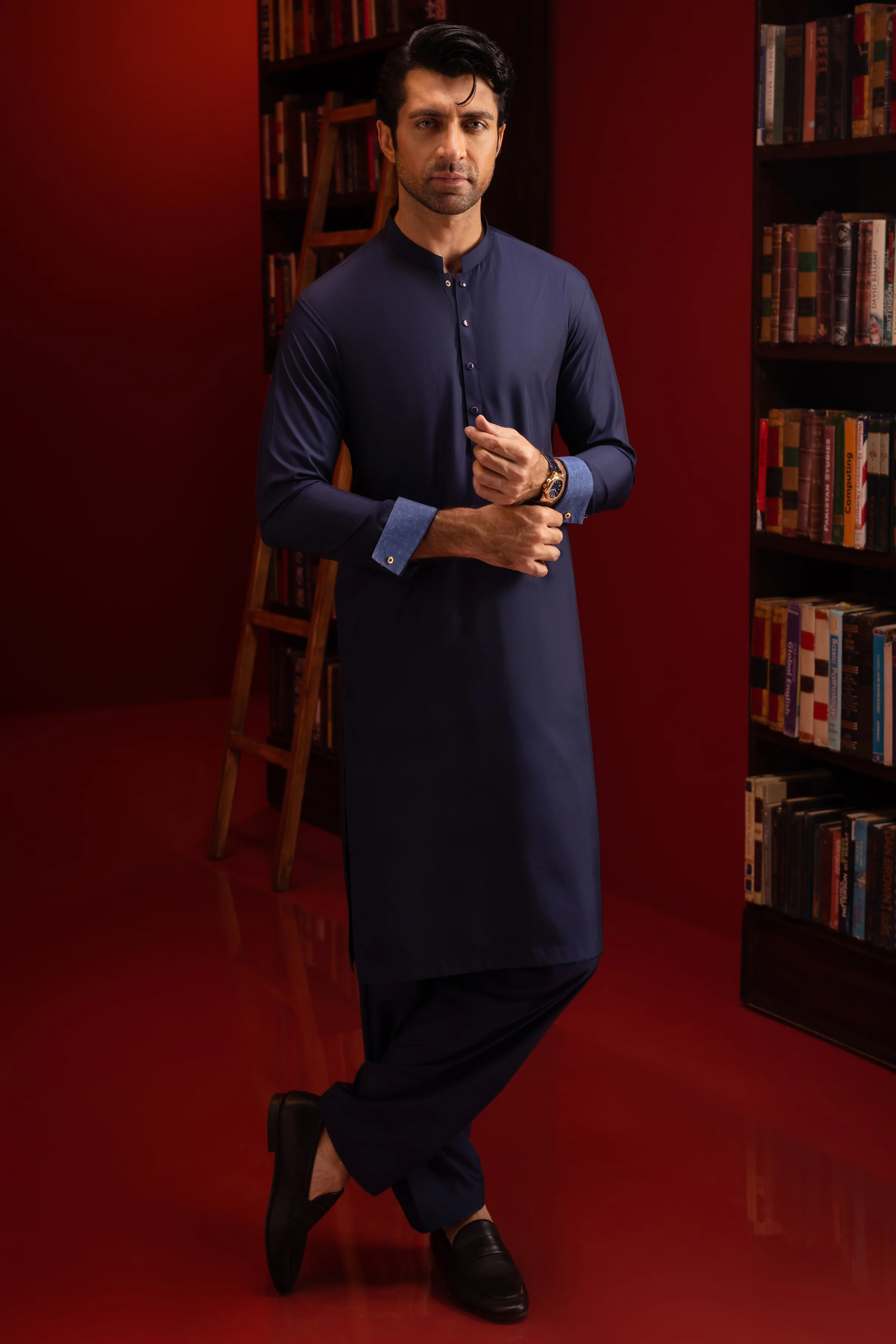 NAVY BLENDED KAMEEZ SHALWAR | CCMKS-S-US-39397-2/2 -KONYA - Image 3