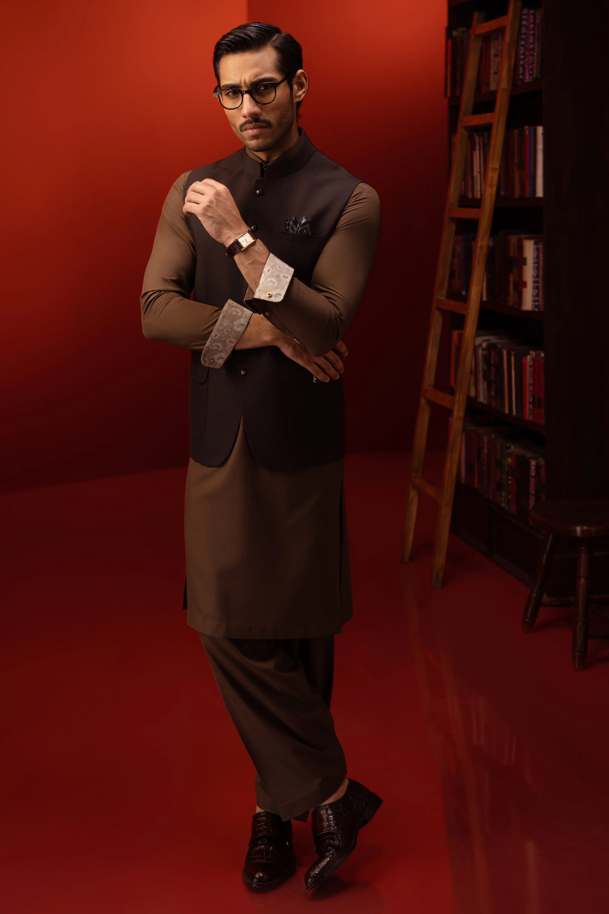 BROWN KAMEEZ SHALWAR | CCMKS-S-US-39399-1/4 - ALBANIA - Image 3