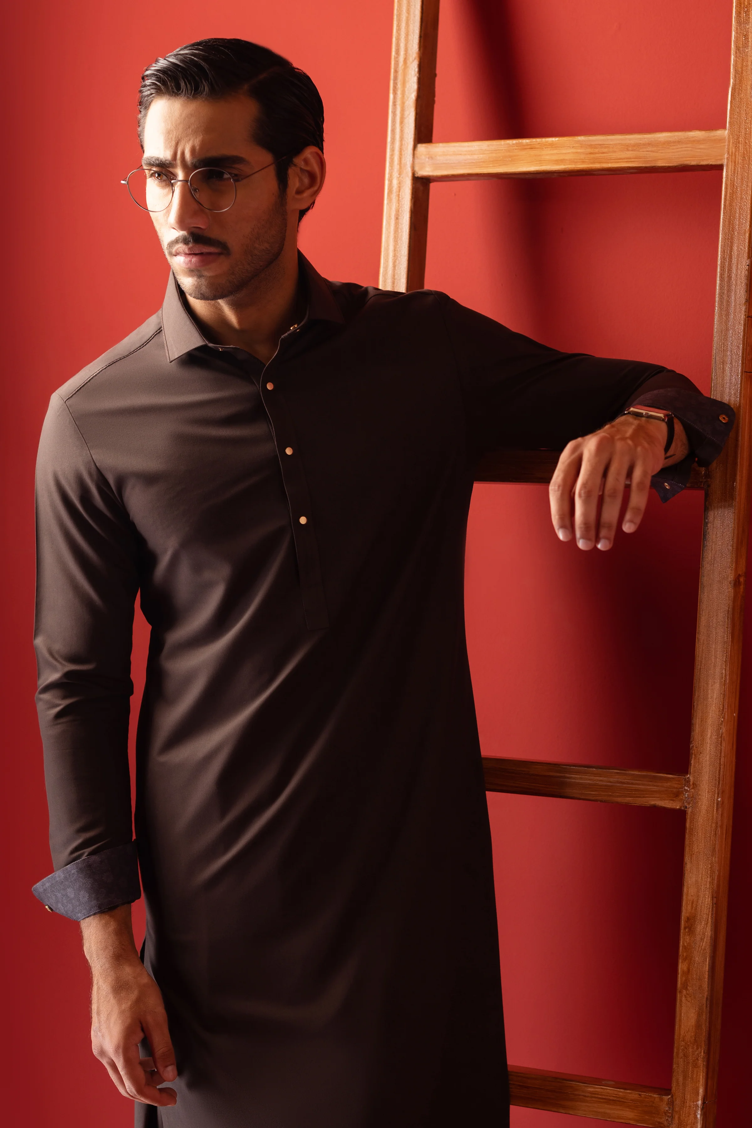 COFFEE BROWN BLENDED KAMEEZ SHALWAR | CCMKS-S-US-39413-1/4-ANTALYA - Image 2