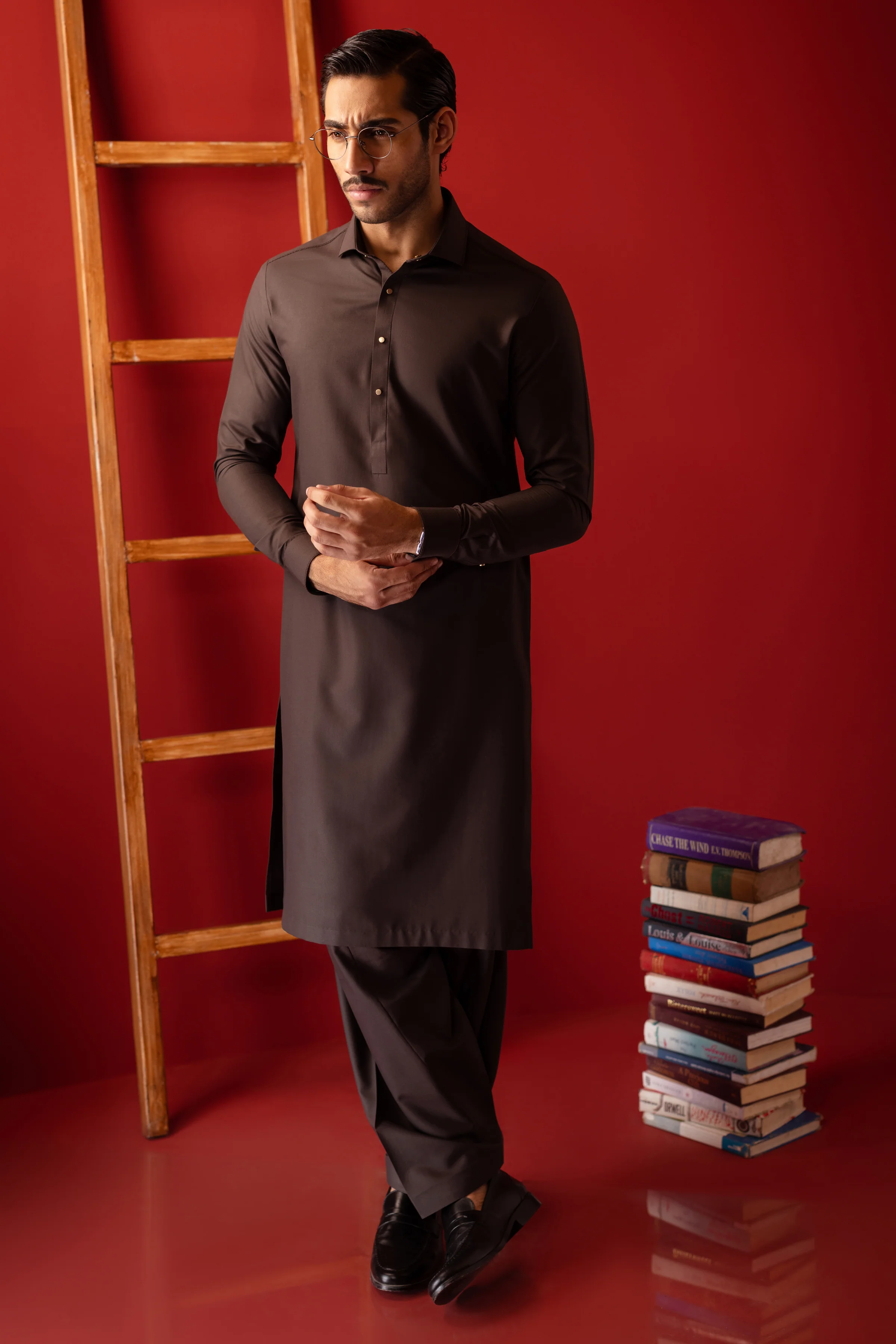 COFFEE BROWN BLENDED KAMEEZ SHALWAR | CCMKS-S-US-39413-1/4-ANTALYA - Image 3