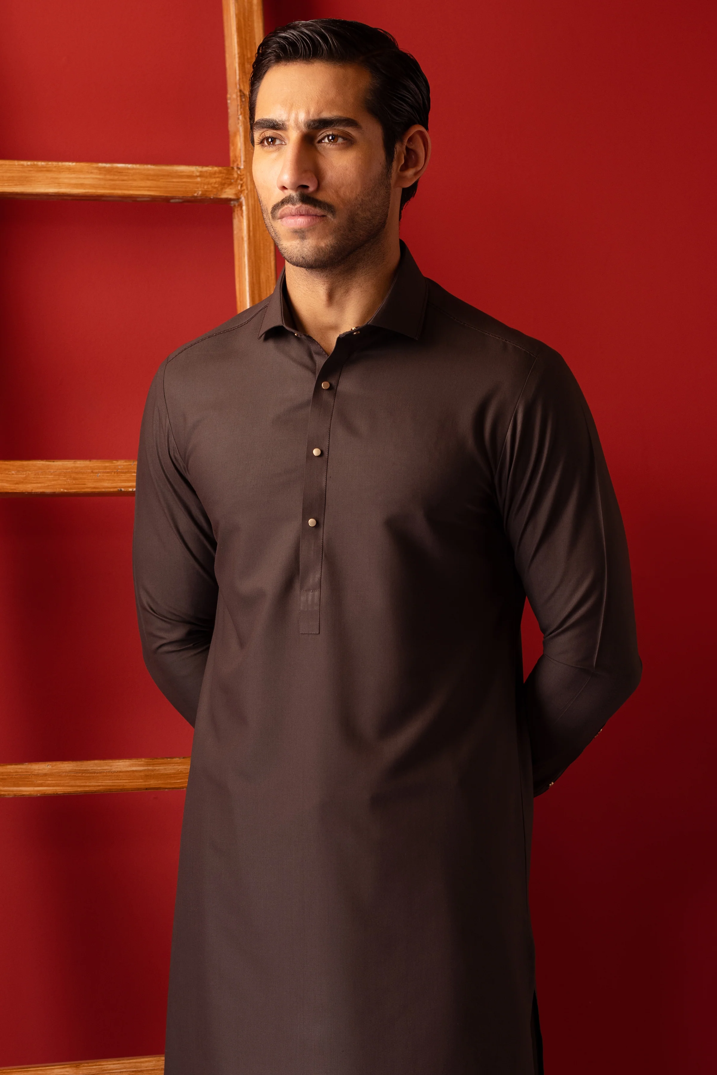COFFEE BROWN BLENDED KAMEEZ SHALWAR | CCMKS-S-US-39413-1/4-ANTALYA - Image 4