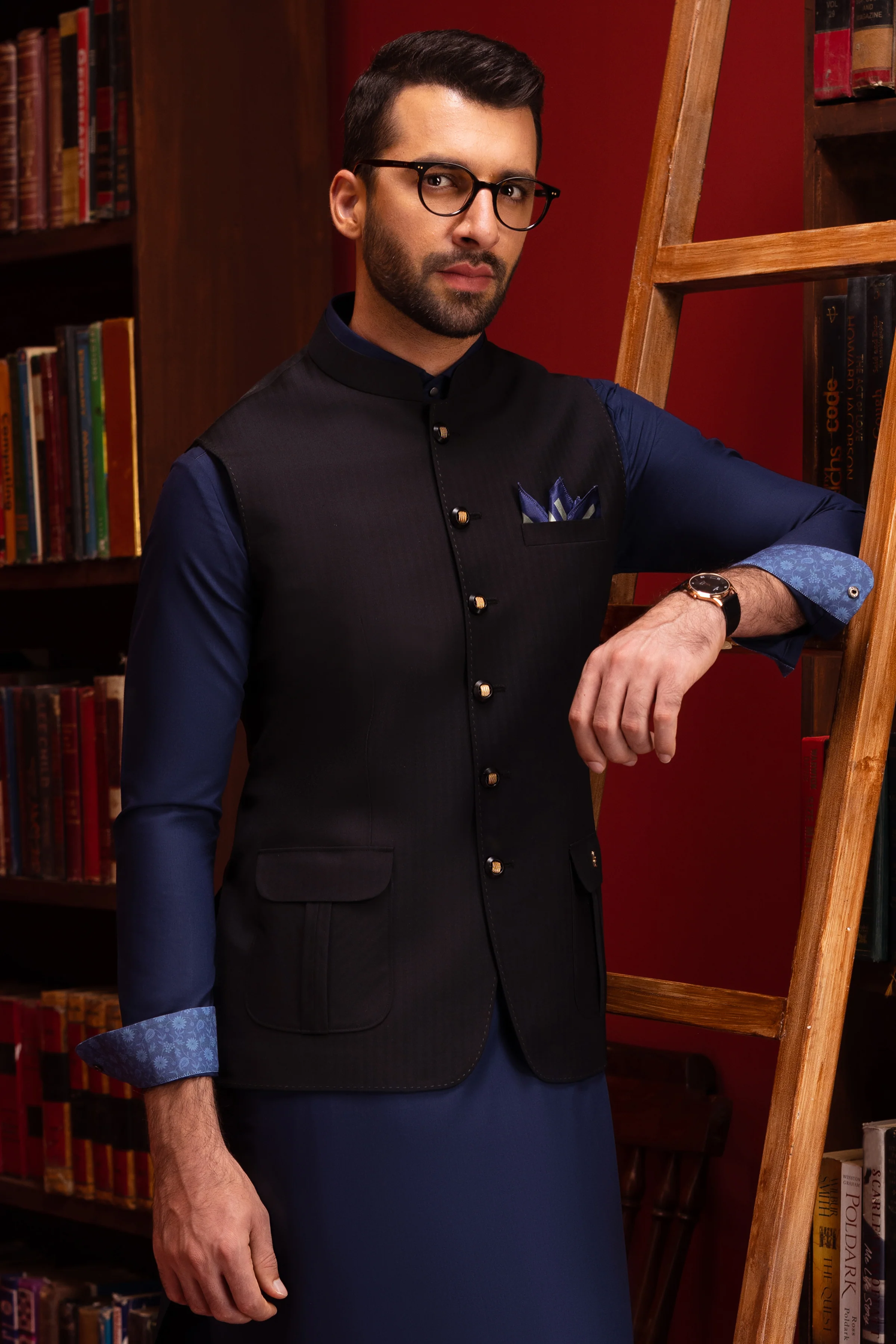 NAVY BLENDED KAMEEZ SHALWAR | CCMKS-S-US-39413-2/4-ANTALYA - Image 2