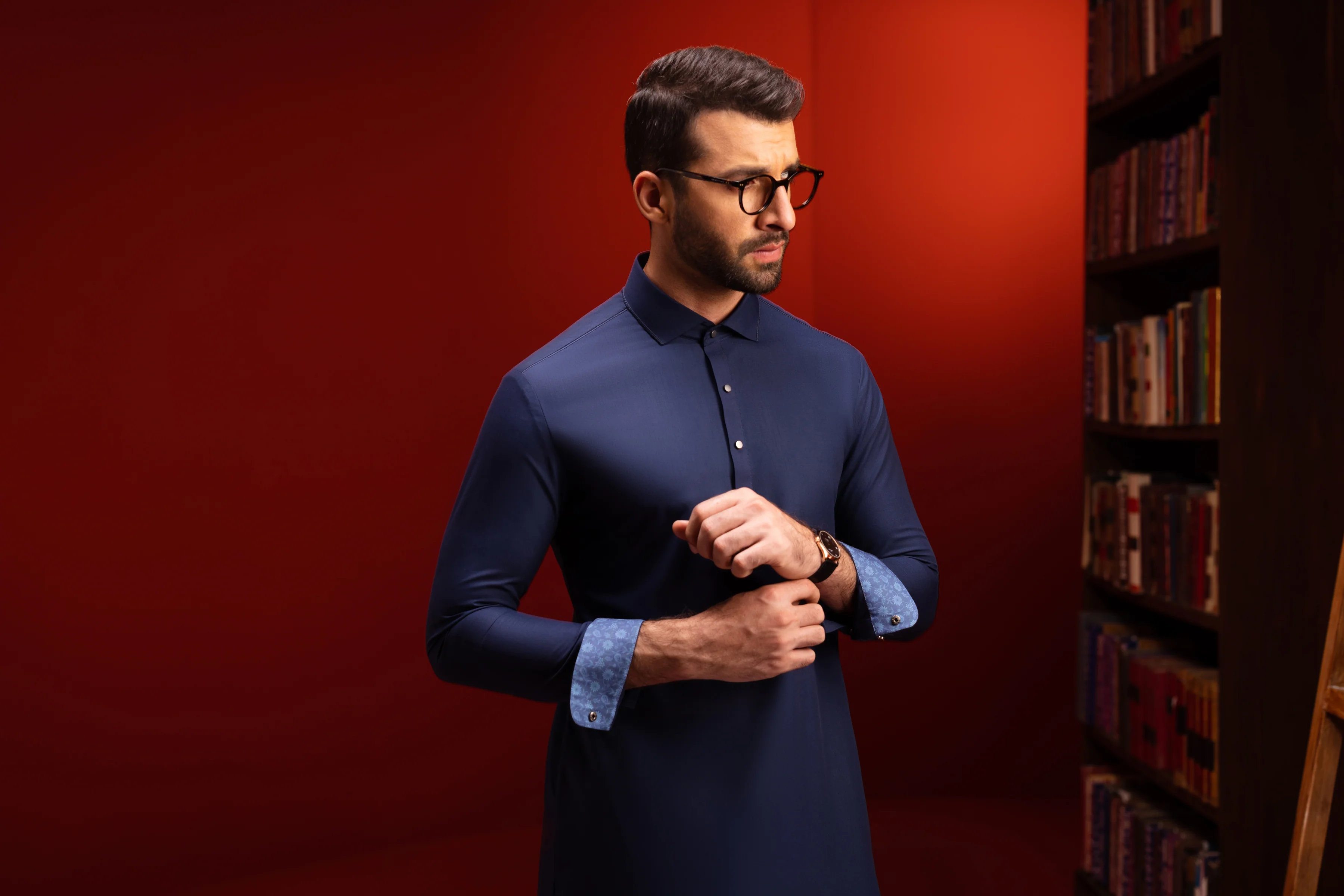 NAVY BLENDED KAMEEZ SHALWAR | CCMKS-S-US-39413-2/4-ANTALYA - Image 5
