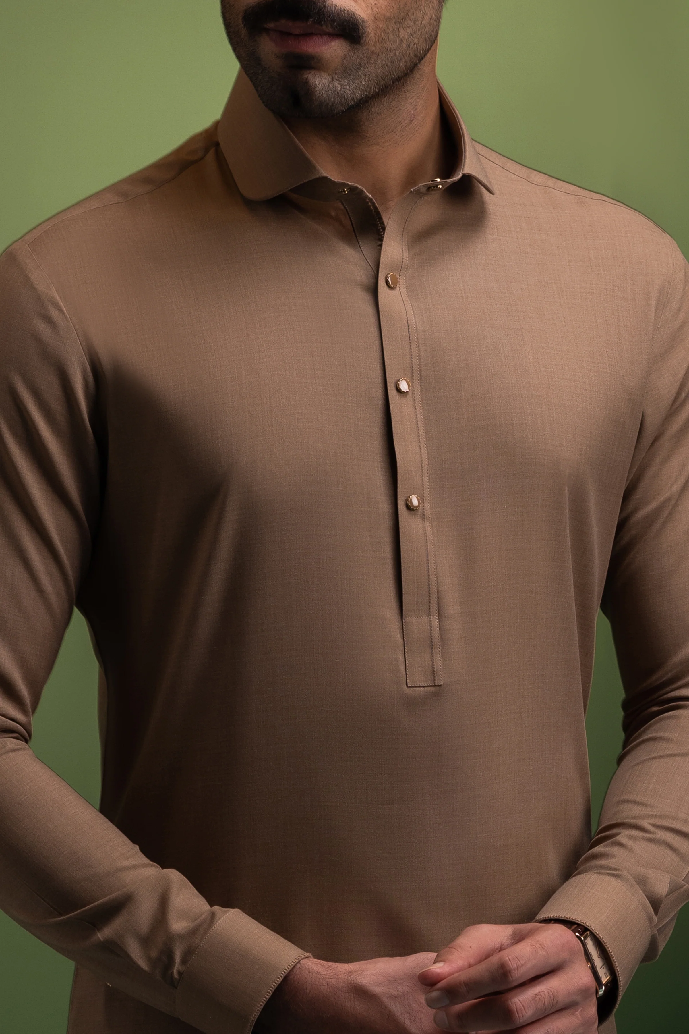 CAMEL BLENDED KAMEEZ SHALWAR | CCMKS-S-US-39416-1/3-ISFAHAN - Image 3