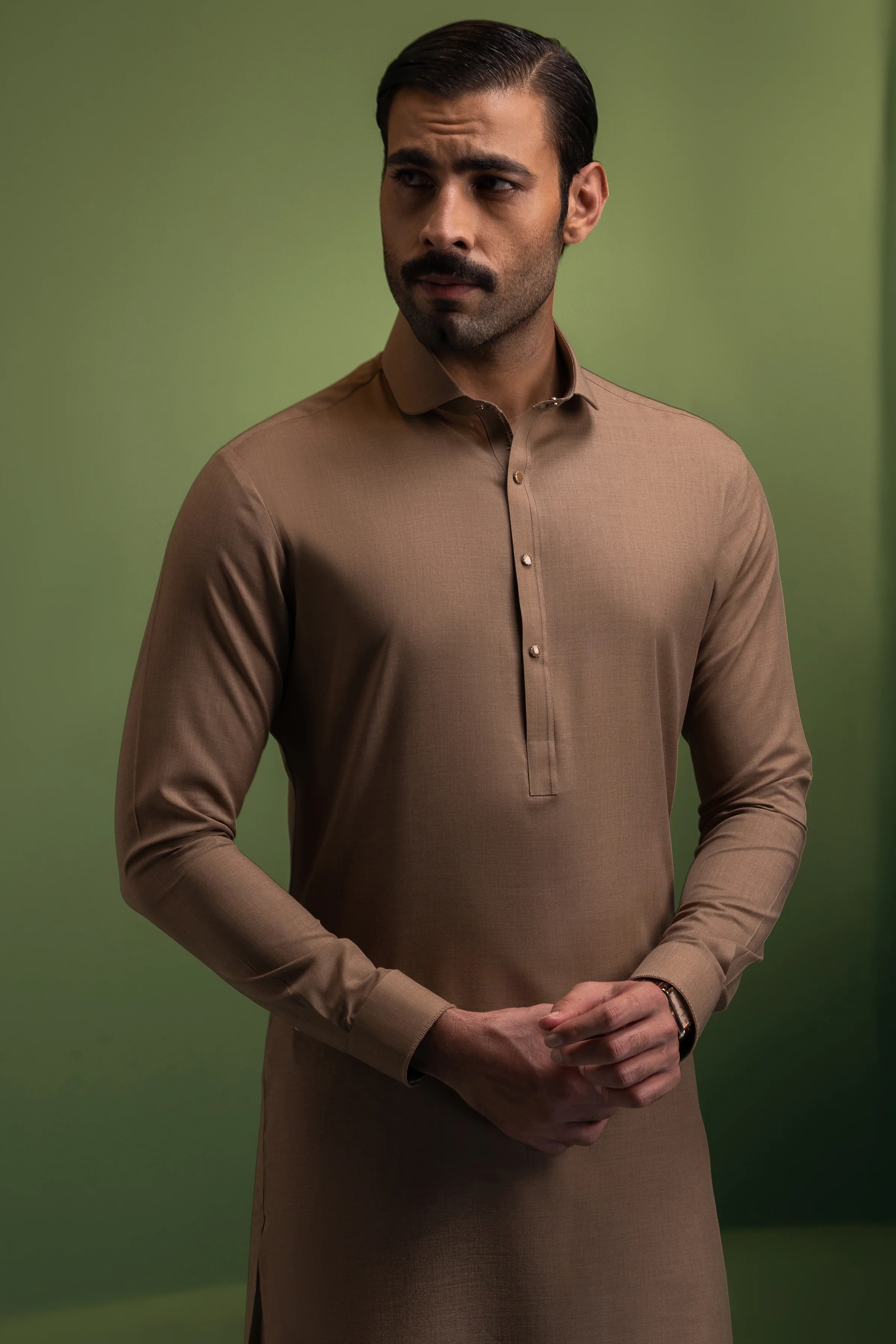 CAMEL BLENDED KAMEEZ SHALWAR | CCMKS-S-US-39416-1/3-ISFAHAN - Image 4