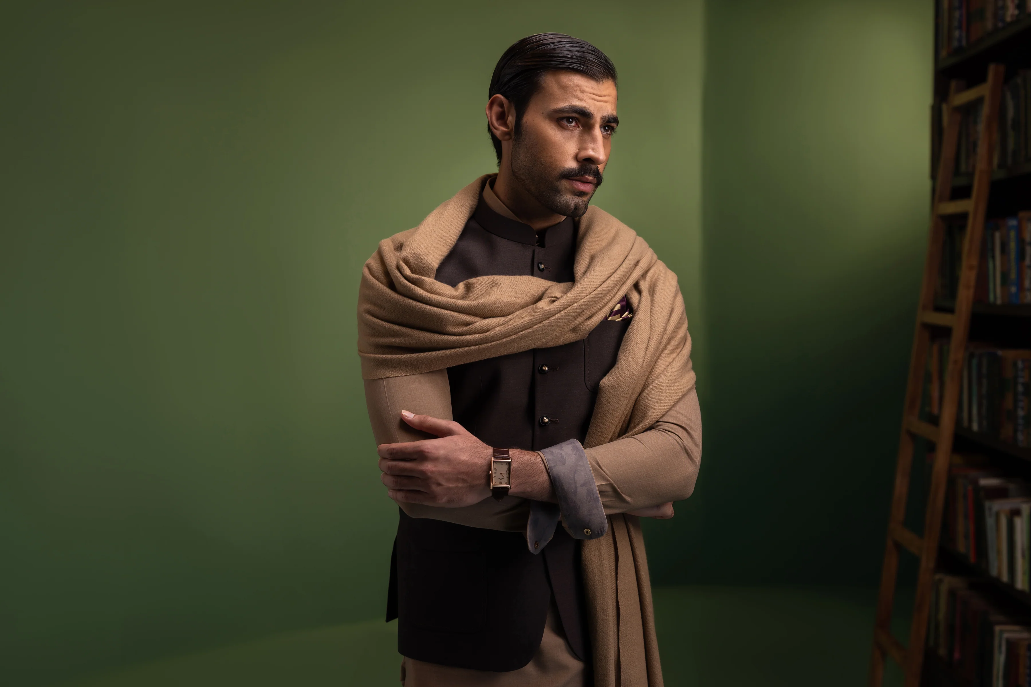 CAMEL BLENDED KAMEEZ SHALWAR | CCMKS-S-US-39416-1/3-ISFAHAN - Image 5