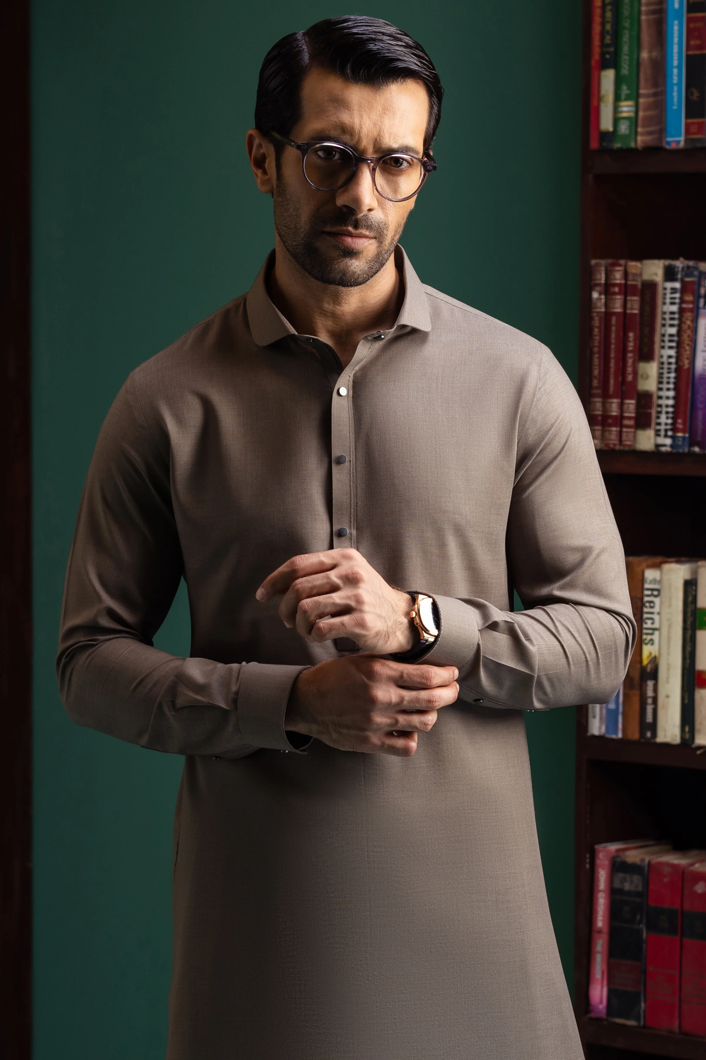 OLIVE BLENDED KAMEEZ SHALWAR | CCMKS-S-US-39416-2/3-ISFAHAN - Image 2