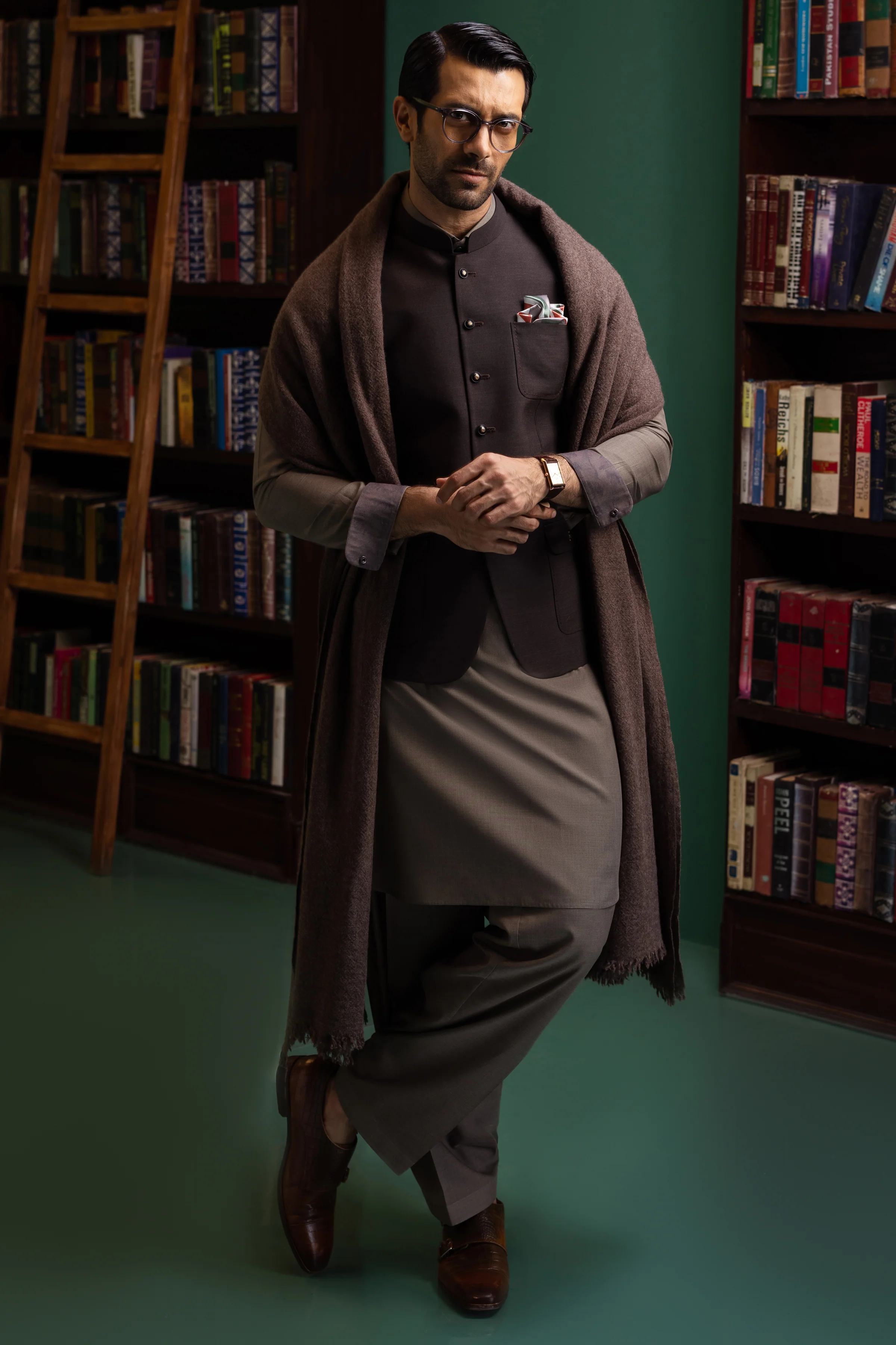 OLIVE BLENDED KAMEEZ SHALWAR | CCMKS-S-US-39416-2/3-ISFAHAN - Image 3