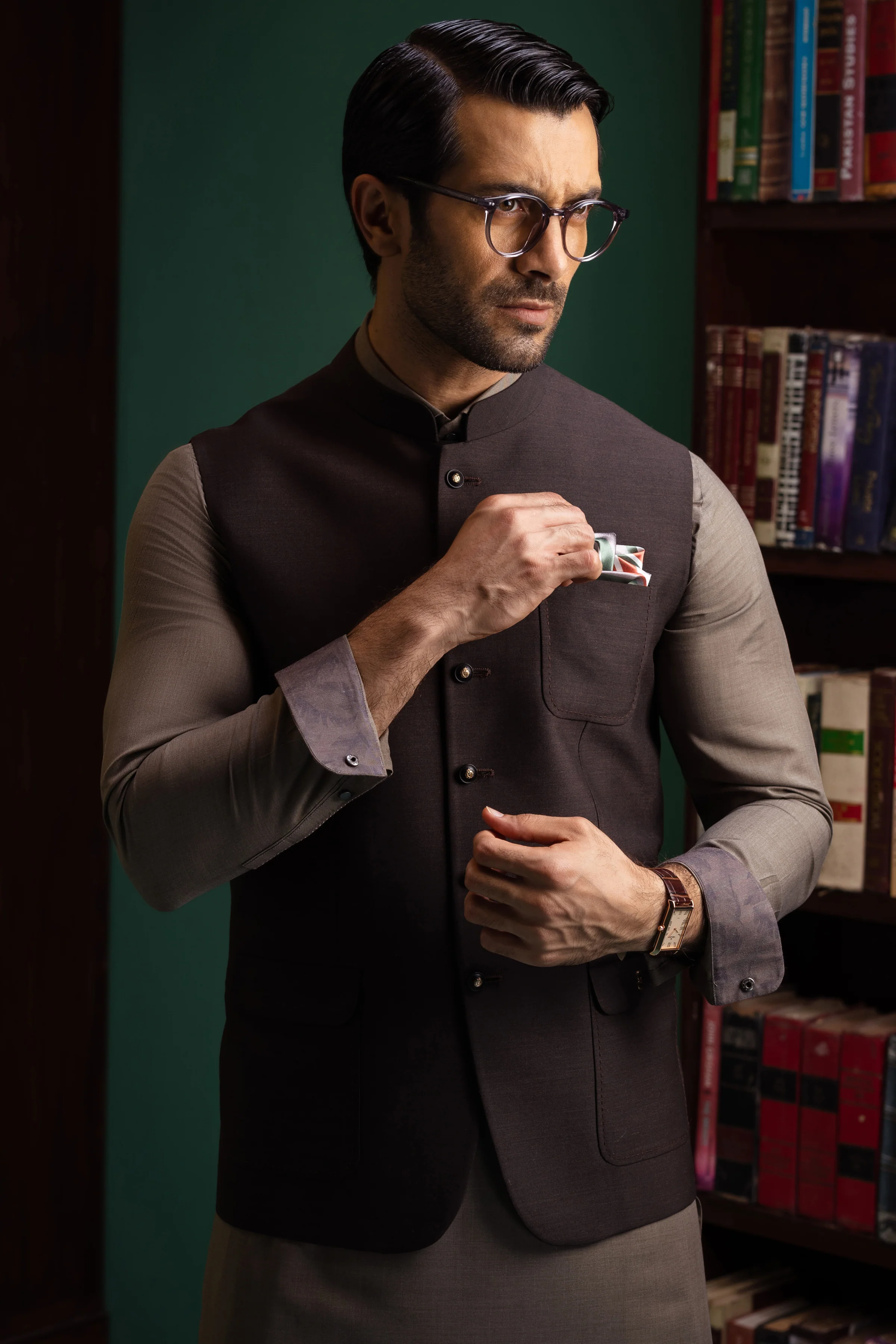 OLIVE BLENDED KAMEEZ SHALWAR | CCMKS-S-US-39416-2/3-ISFAHAN - Image 4