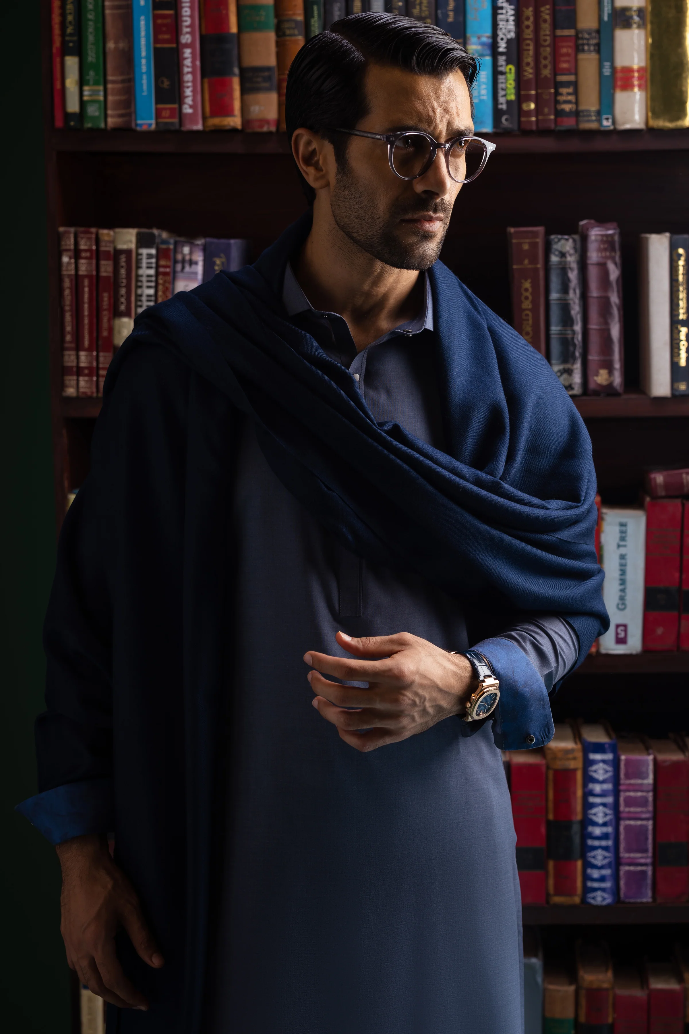 DUTCH BLUE BLENDED KAMEEZ SHALWAR | CCMKS-S-US-39416-3/3-ISFAHAN - Image 2