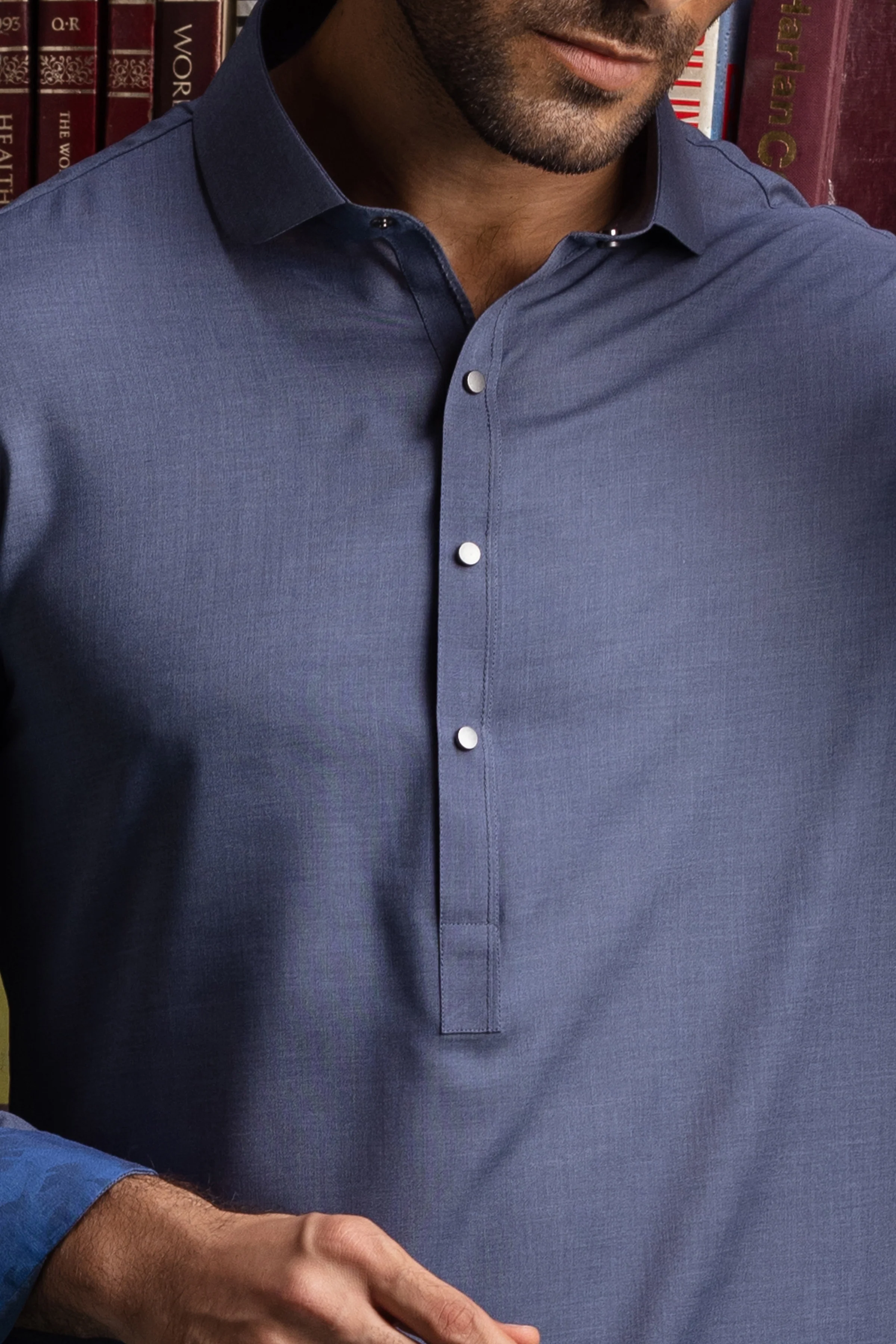 DUTCH BLUE BLENDED KAMEEZ SHALWAR | CCMKS-S-US-39416-3/3-ISFAHAN - Image 3