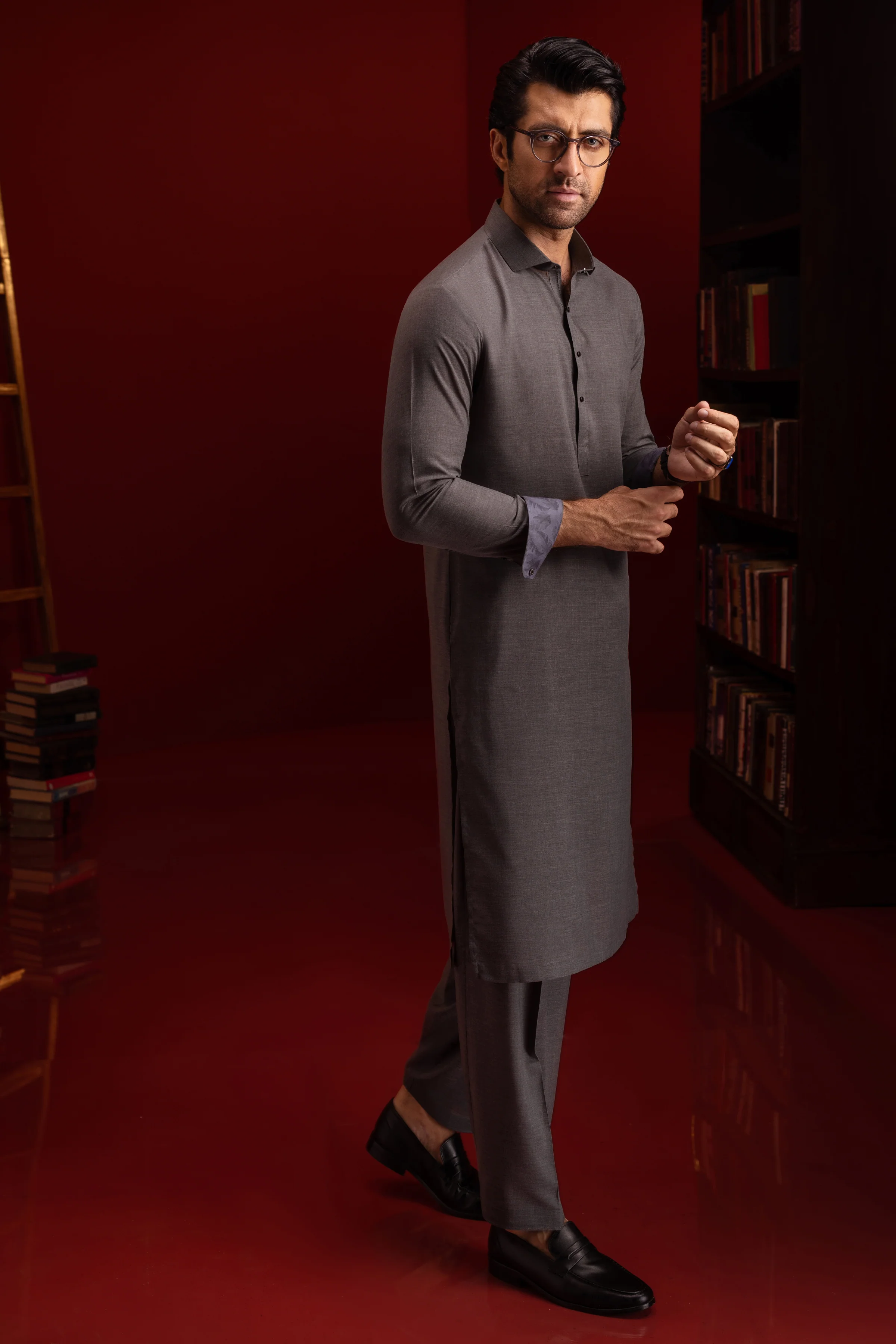 CHARCOAL BLENDED KAMEEZ SHALWAR | CCMKS-S-US-39417-1/3-BAKU