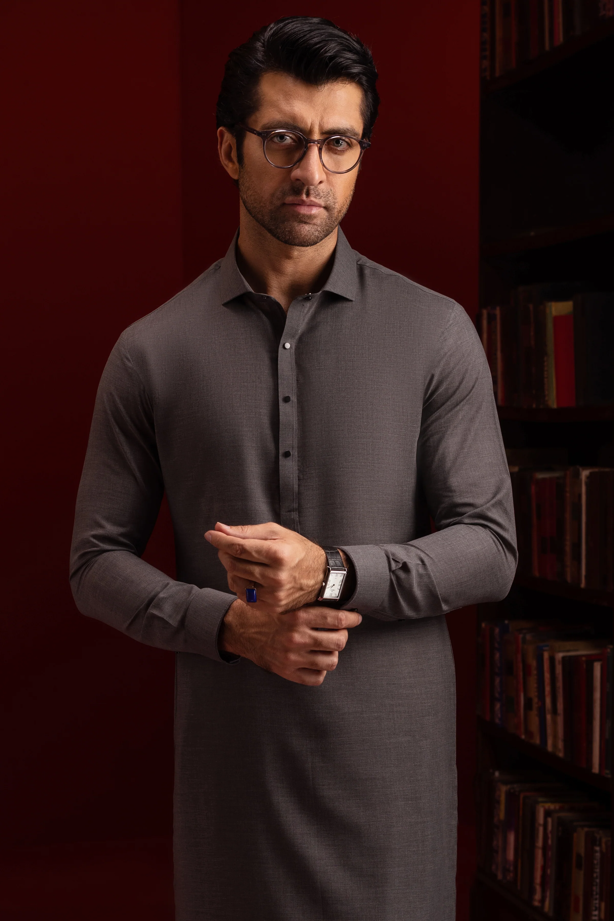 CHARCOAL BLENDED KAMEEZ SHALWAR | CCMKS-S-US-39417-1/3-BAKU - Image 2