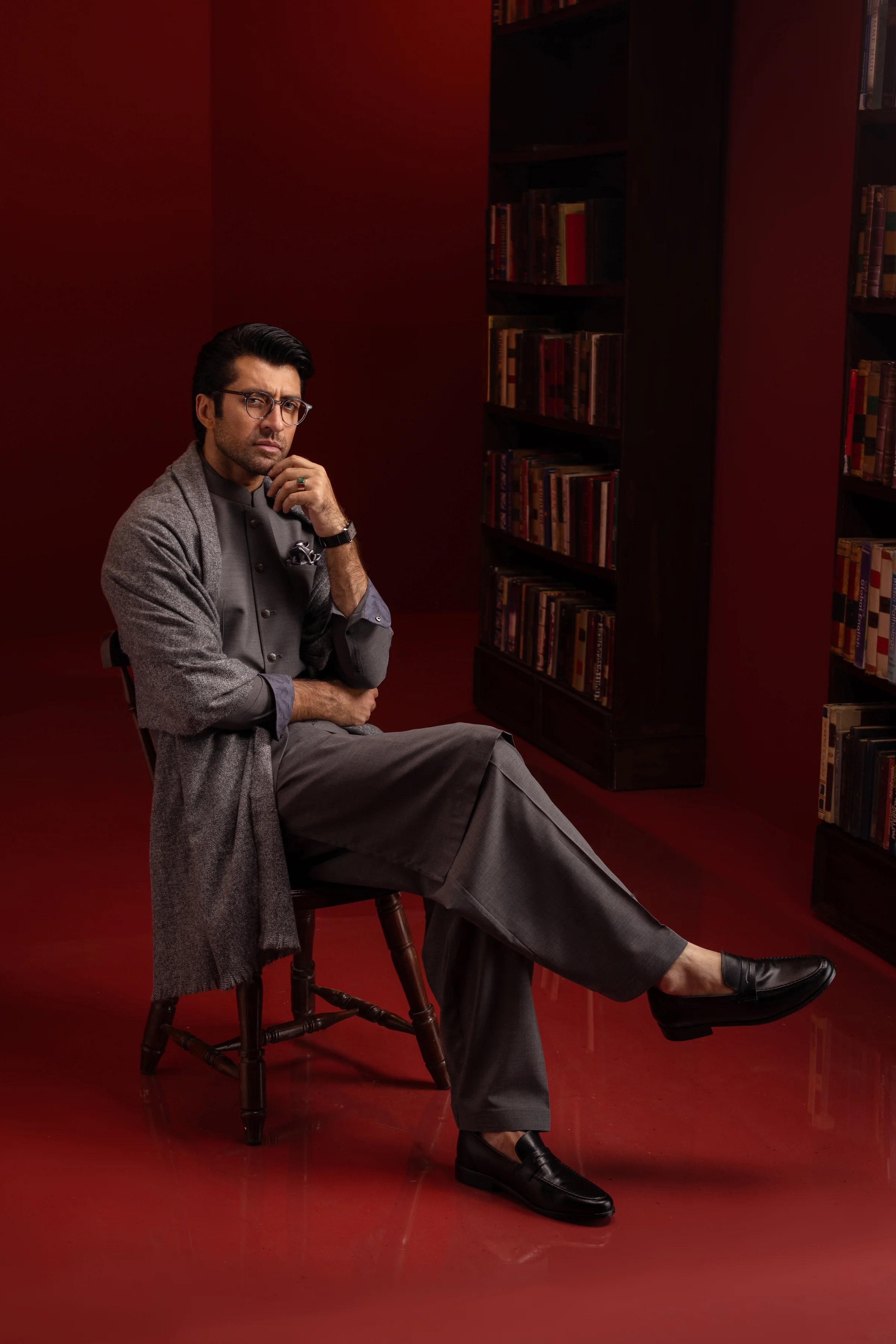 CHARCOAL BLENDED KAMEEZ SHALWAR | CCMKS-S-US-39417-1/3-BAKU - Image 3