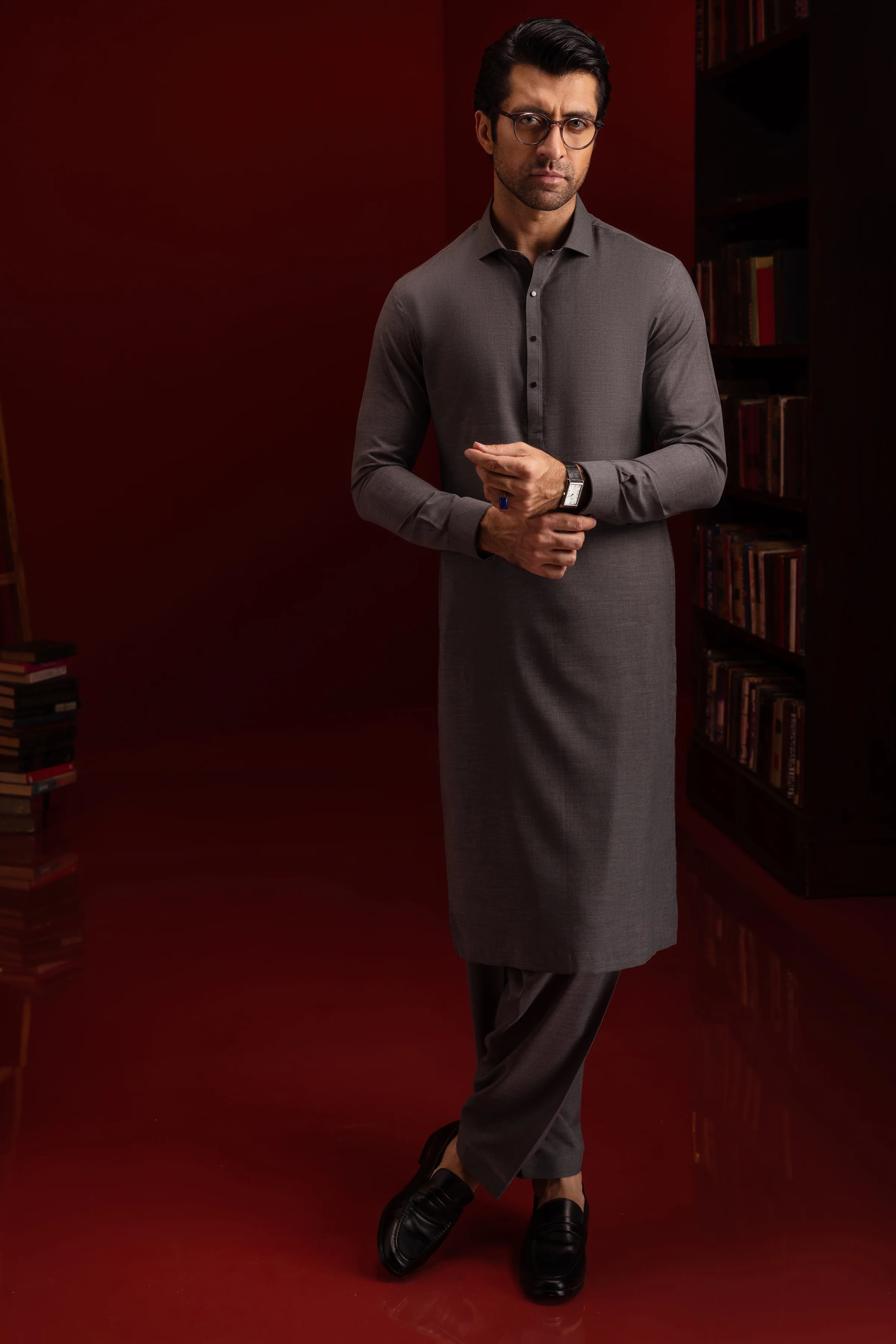 CHARCOAL BLENDED KAMEEZ SHALWAR | CCMKS-S-US-39417-1/3-BAKU - Image 4