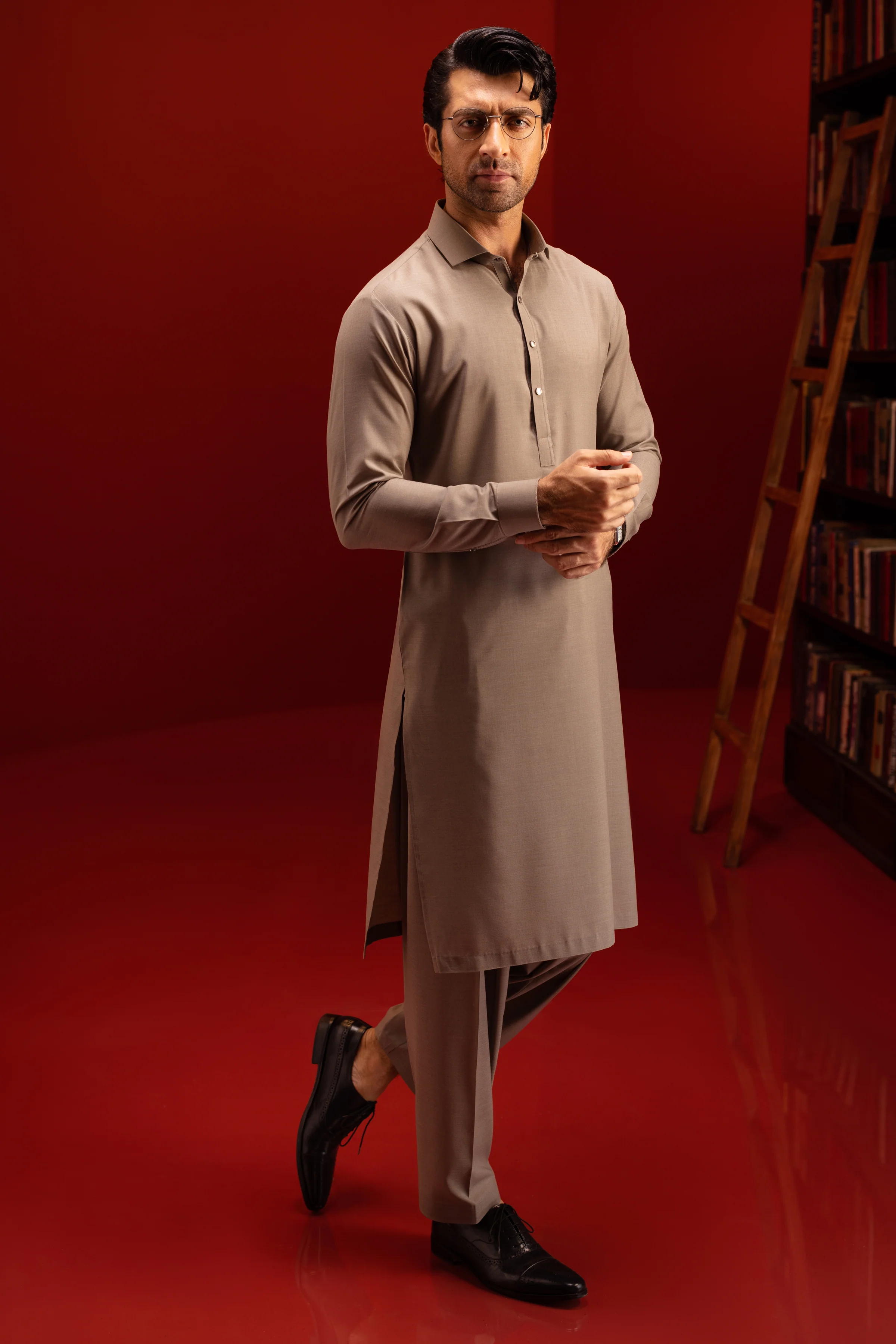 BROWN BLENDED KAMEEZ SHALWAR | CCMKS-S-US-39417-2/3-BAKU - Image 3
