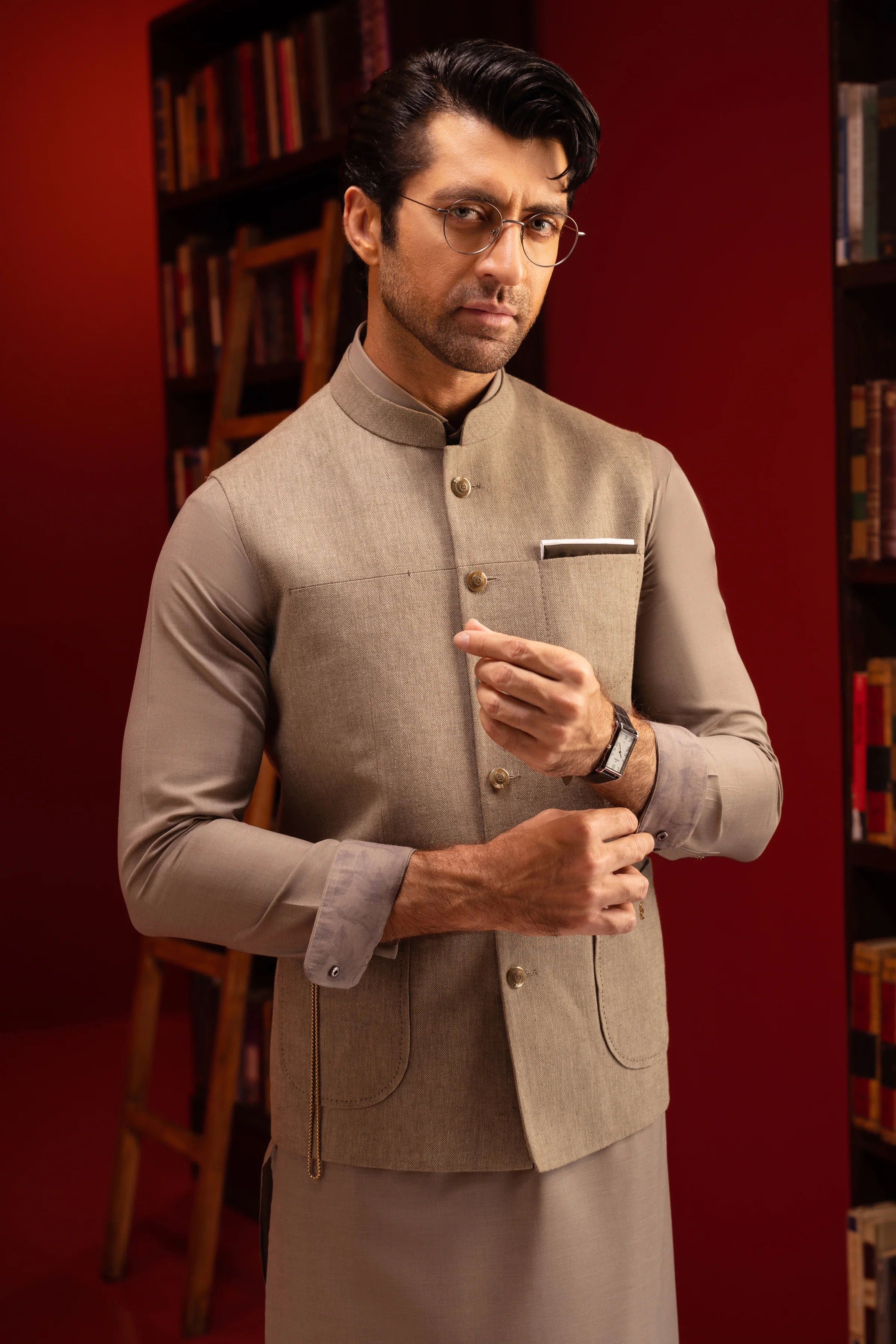 BROWN BLENDED KAMEEZ SHALWAR | CCMKS-S-US-39417-2/3-BAKU - Image 4