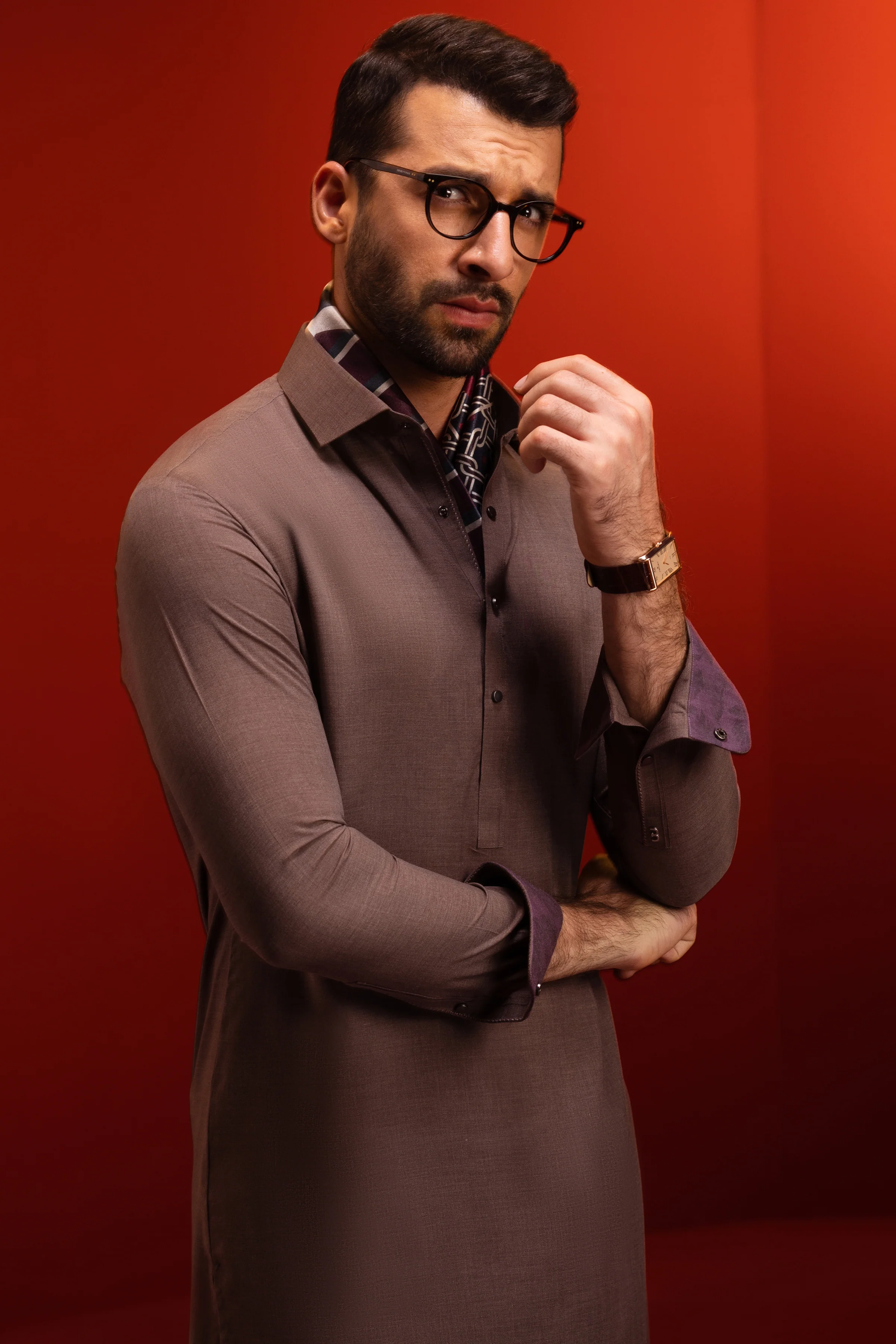 TAN BROWN BLENDED KAMEEZ SHALWAR | CCMKS-S-US-39417-3/3-BAKU - Image 2