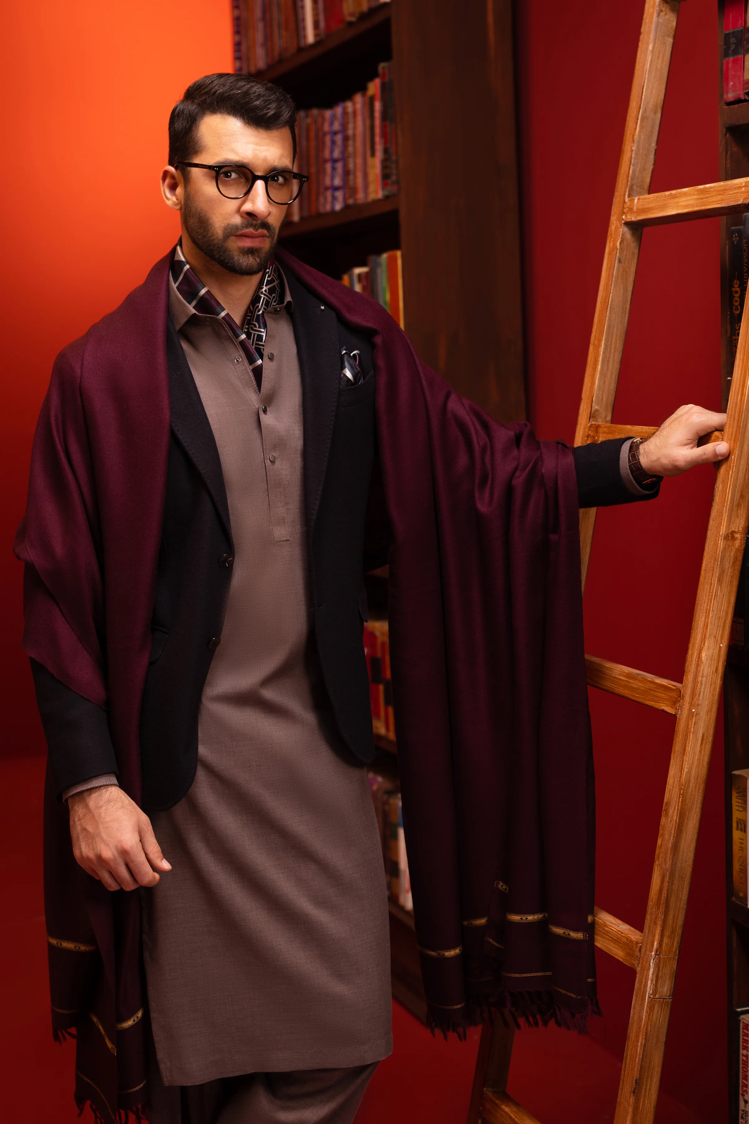 TAN BROWN BLENDED KAMEEZ SHALWAR | CCMKS-S-US-39417-3/3-BAKU - Image 3