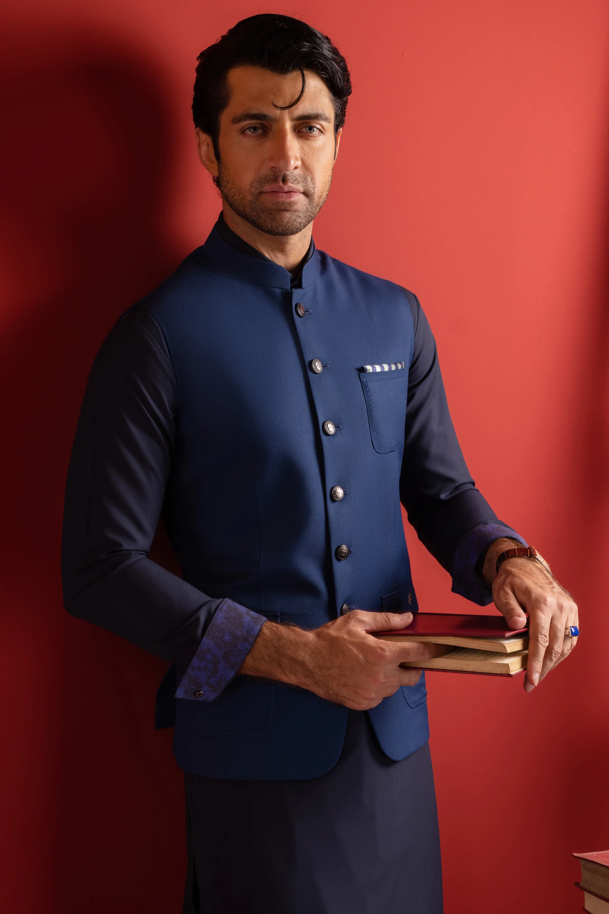NAVY BLENDED KAMEEZ SHALWAR | CCMKS-S-US-39418-2/2-MALAYSIA - Image 2