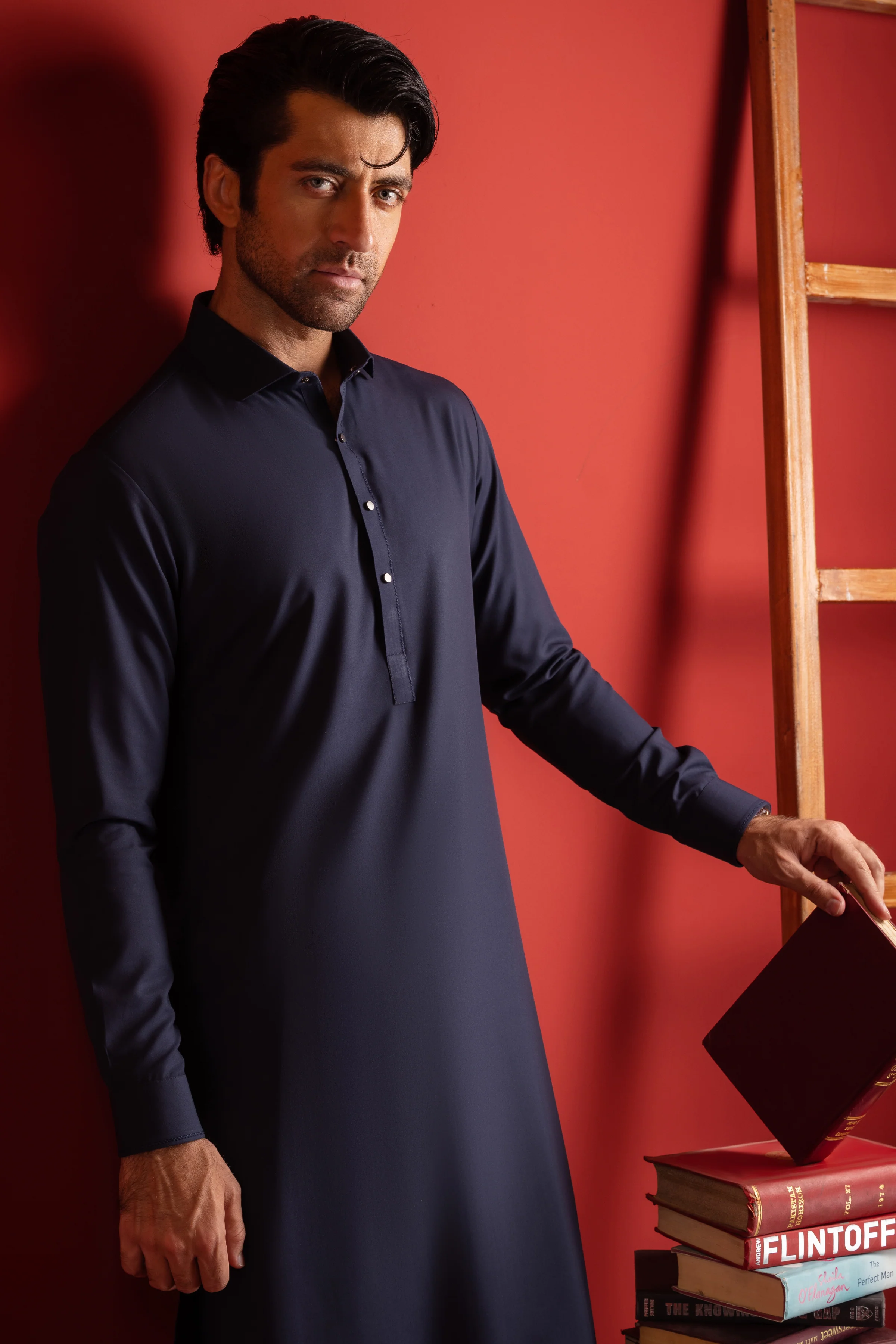NAVY BLENDED KAMEEZ SHALWAR | CCMKS-S-US-39418-2/2-MALAYSIA - Image 3