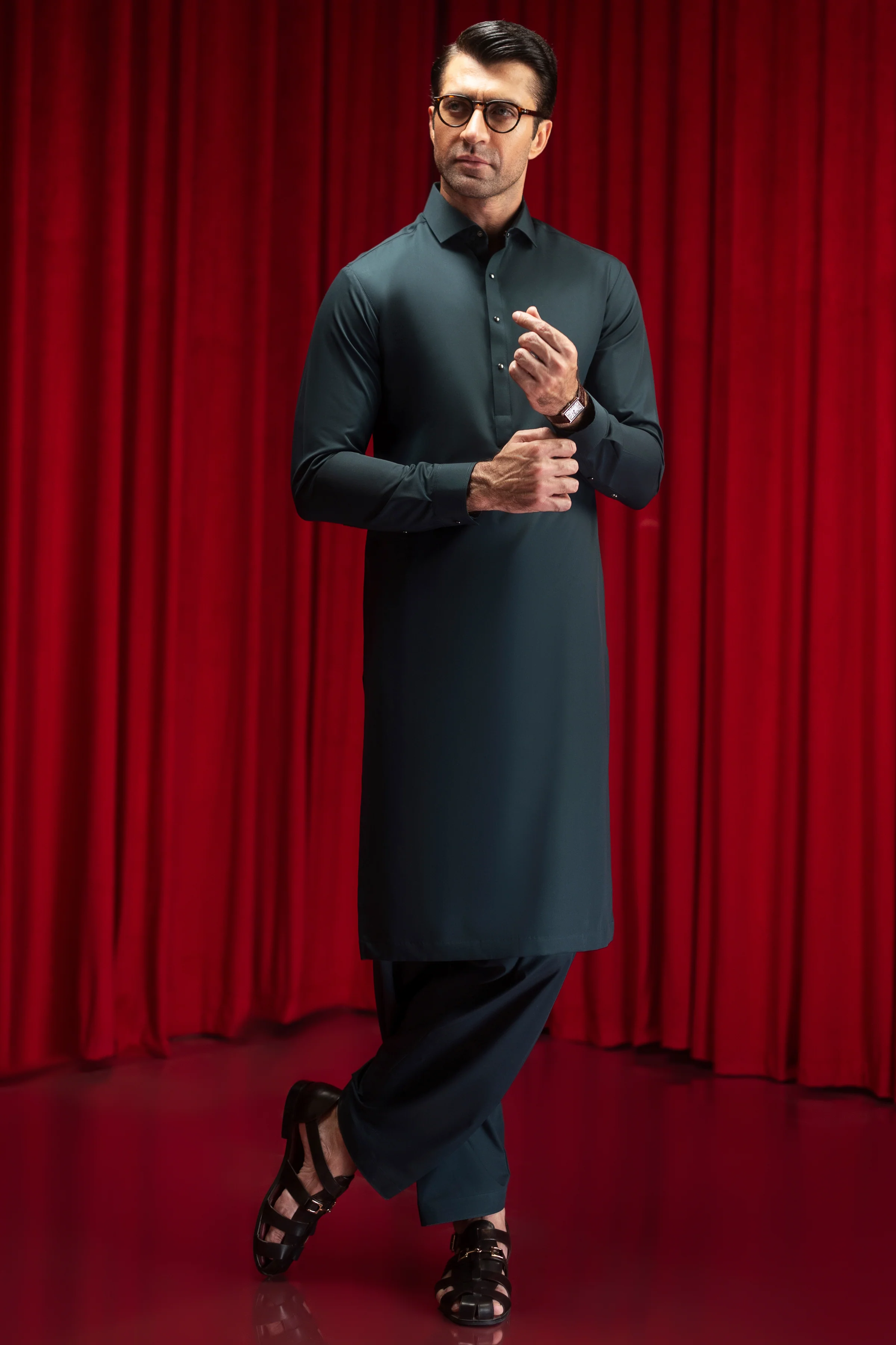 DARK GREEN BLENDED KAMEEZ SHALWAR | CCMKS-W-39538-B4 - Image 4