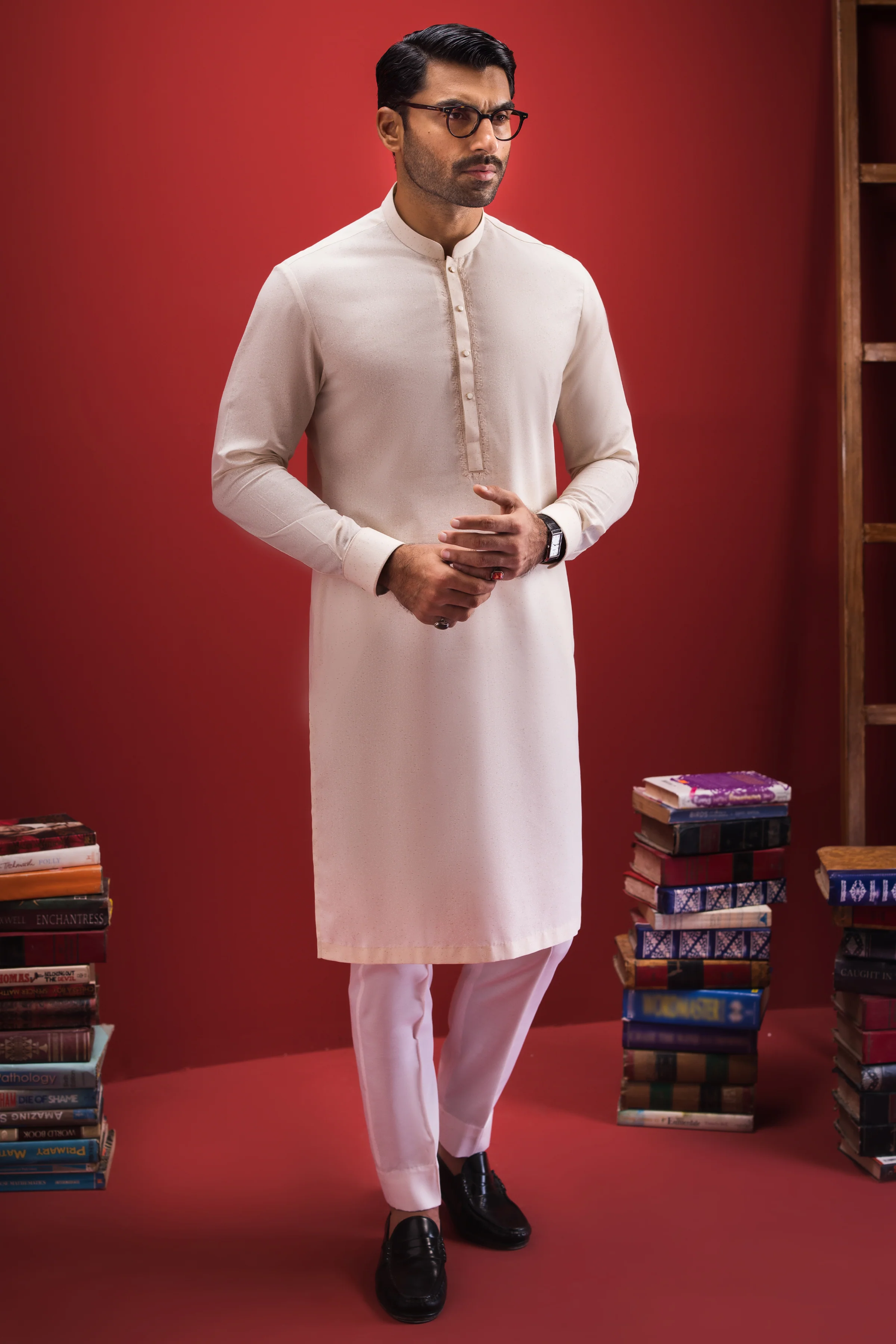 WHITE COTTON KURTA TROUSERS | CCMKT-39427-A2-OXFORD - Image 3