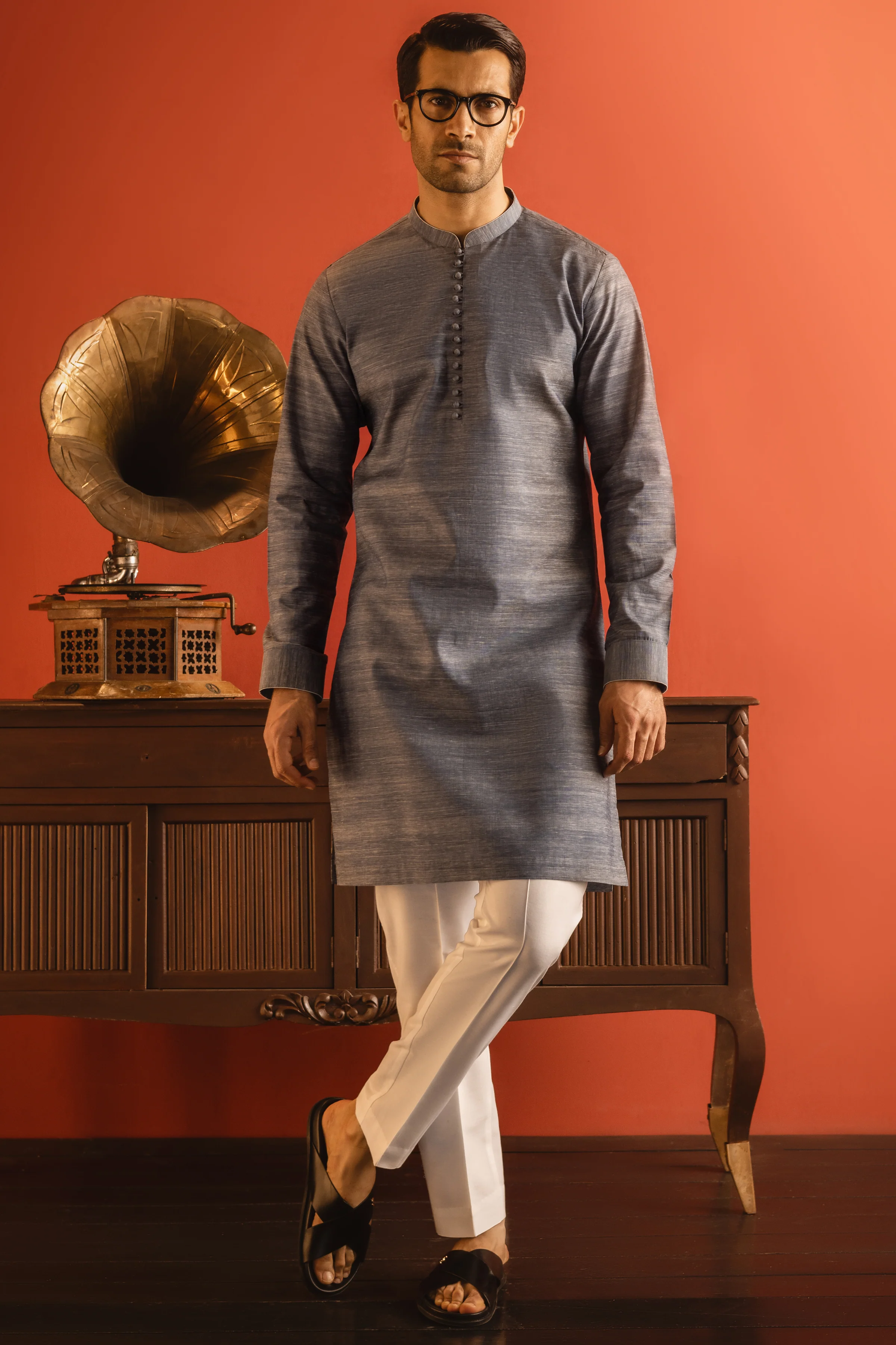 BLUISH GREY COTTON KURTA TROUSERS | CCMKT-A-US-39197-2/4 - ROME