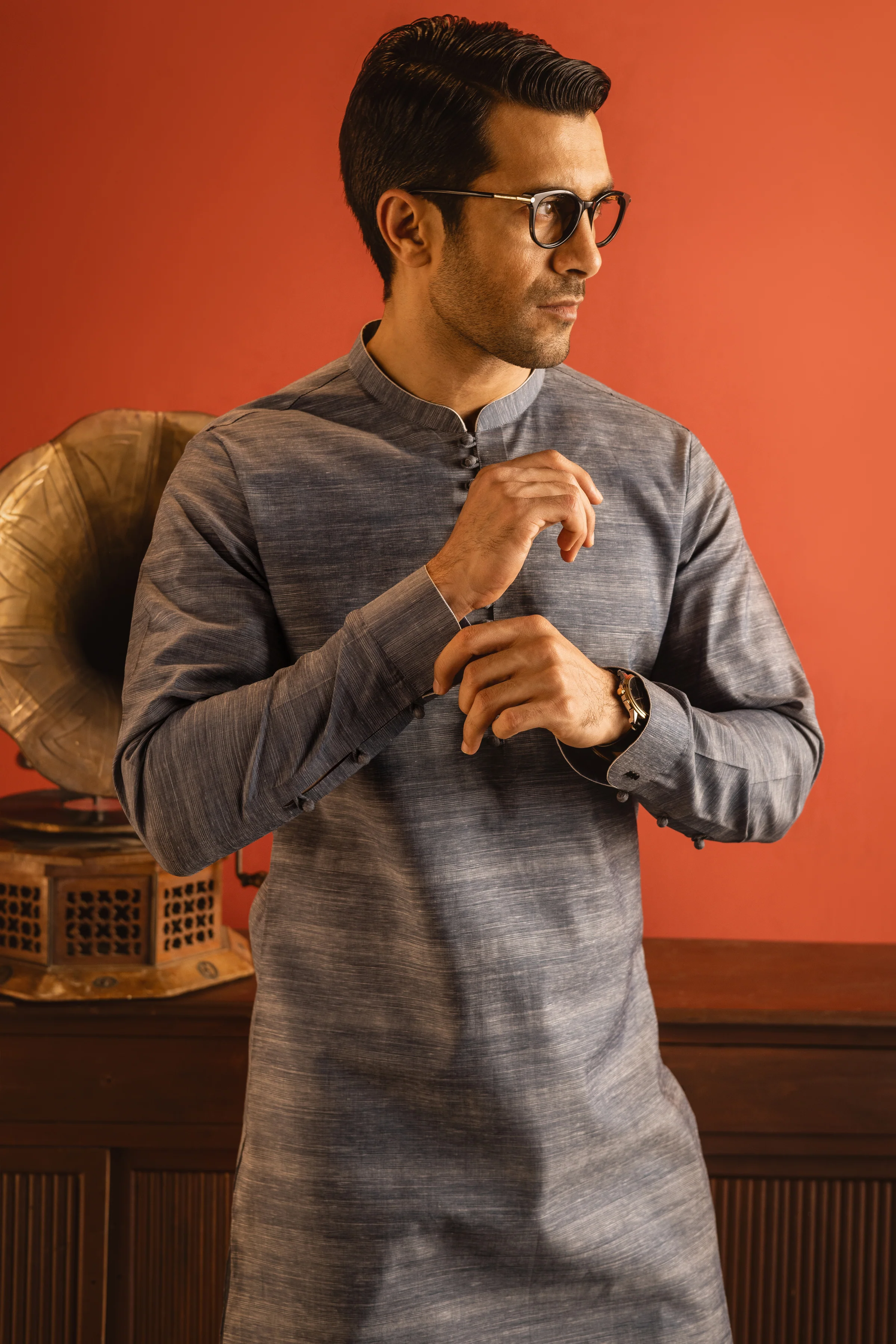 BLUISH GREY COTTON KURTA TROUSERS | CCMKT-A-US-39197-2/4 - ROME - Image 2