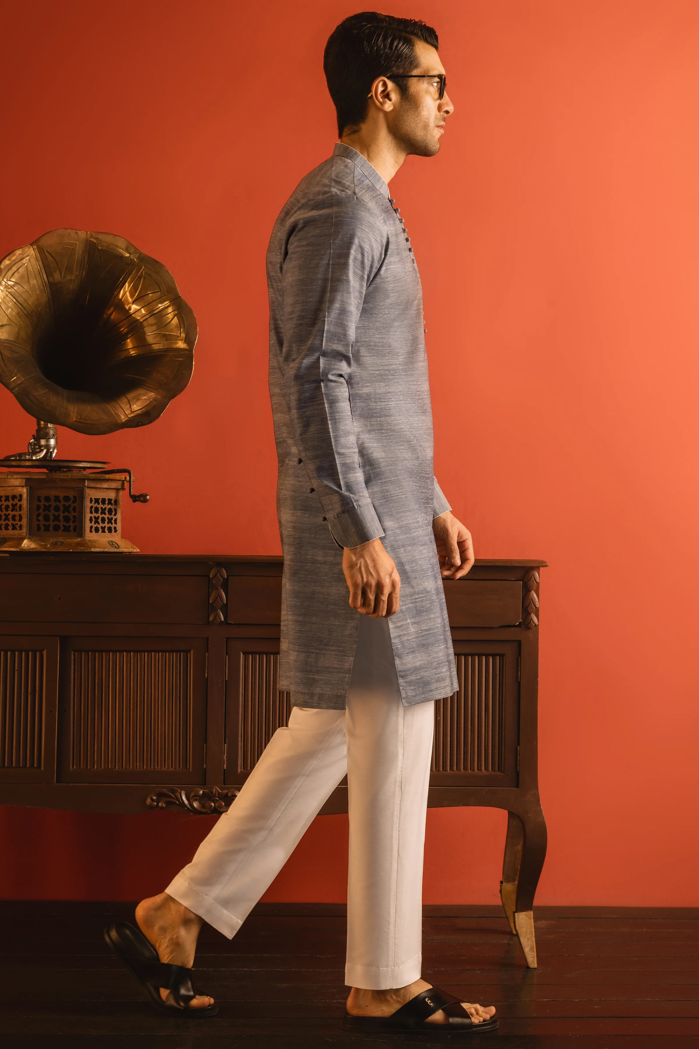 BLUISH GREY COTTON KURTA TROUSERS | CCMKT-A-US-39197-2/4 - ROME - Image 4