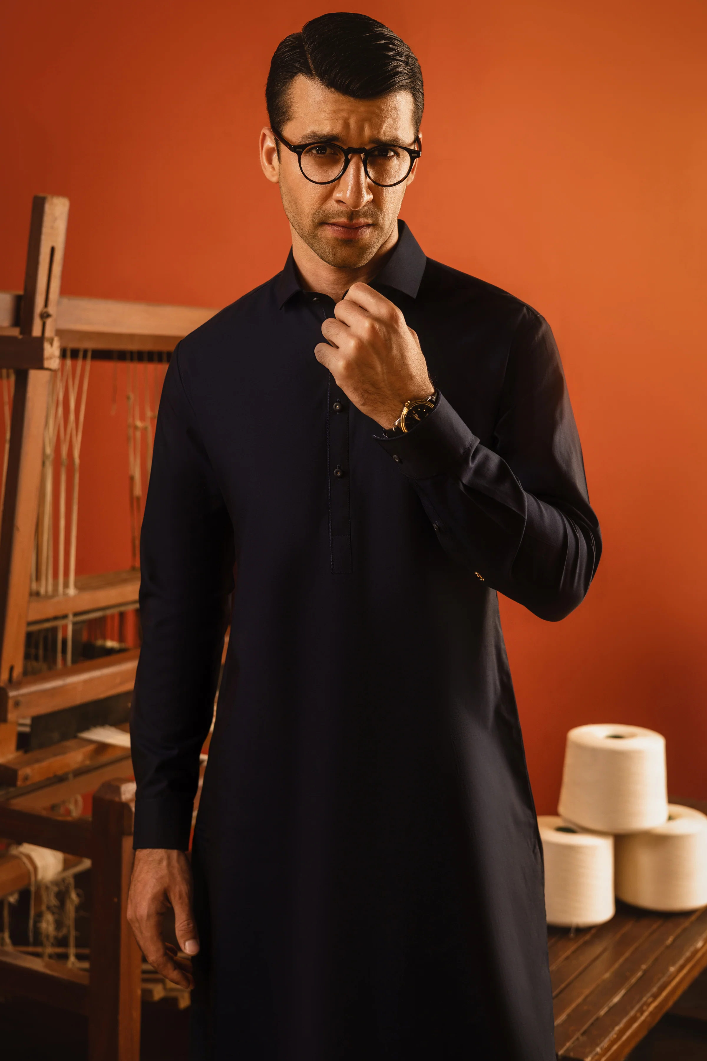 NAVY COTTON KURTA TROUSERS | CCMKT-A-US-39273-2/2 - PARIS - Image 2