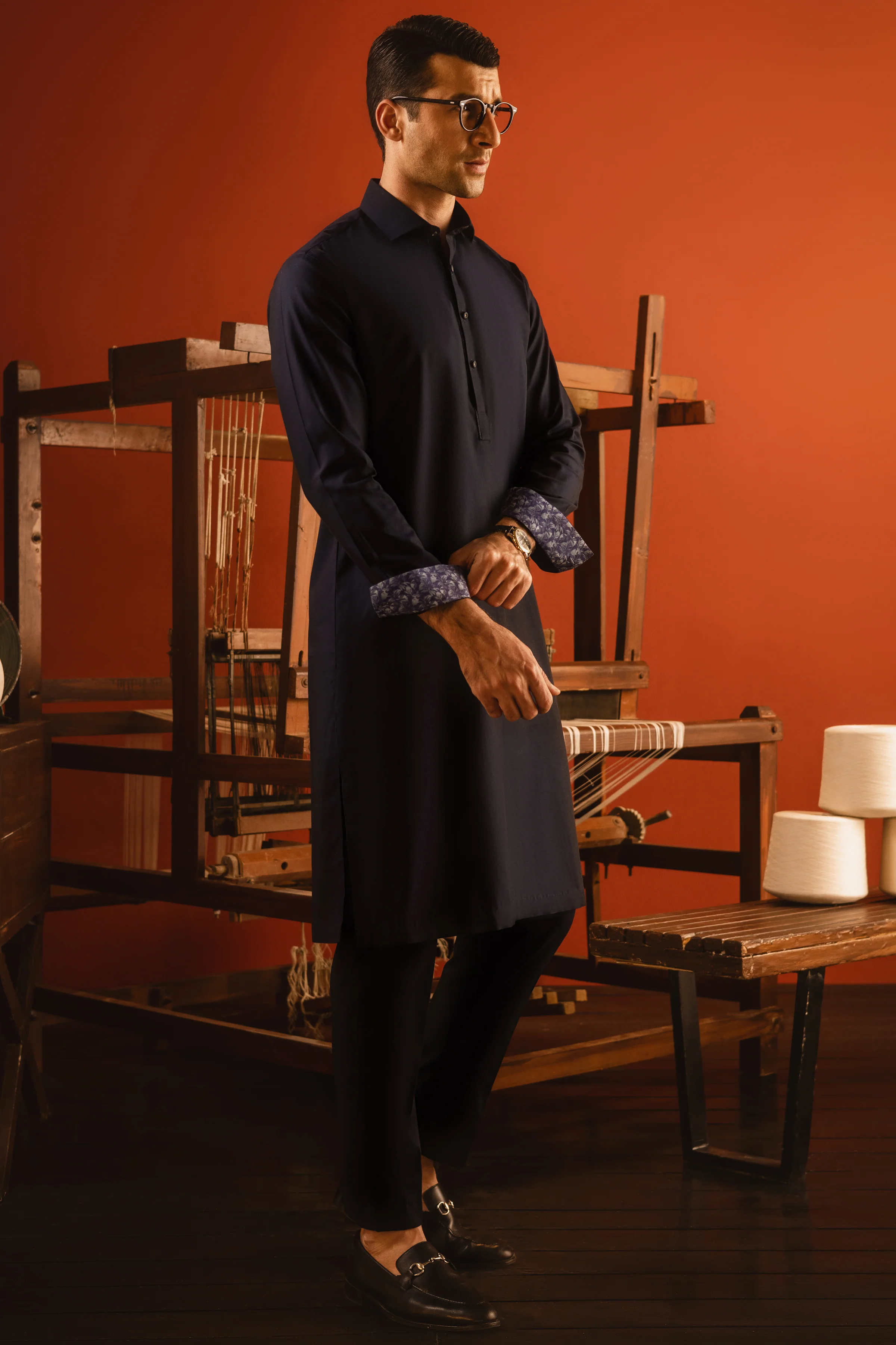 NAVY COTTON KURTA TROUSERS | CCMKT-A-US-39273-2/2 - PARIS - Image 4