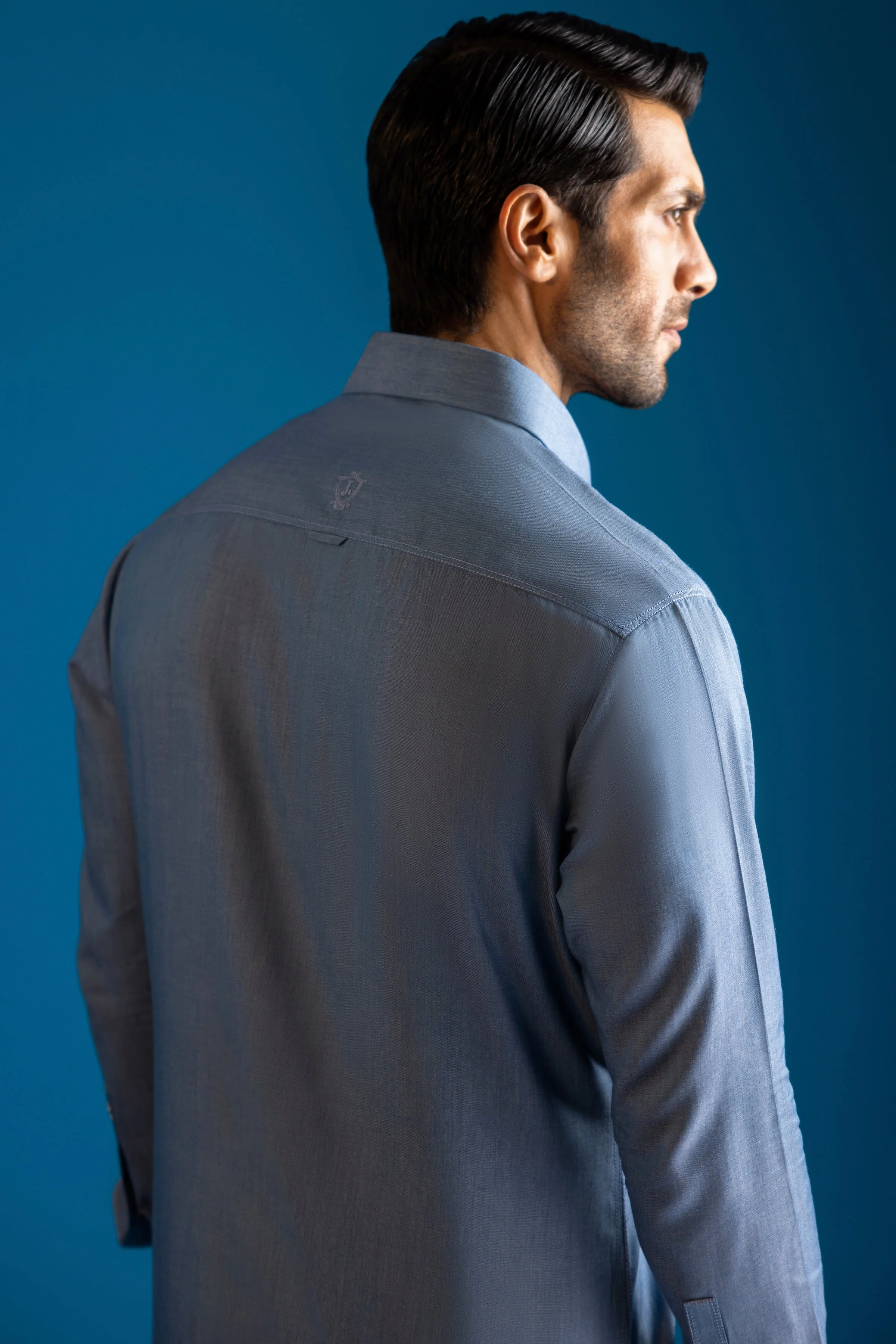 BLUE COTTON KURTA TROUSERS | CCMKT-S-39331-3/3 - NIMES - Image 3